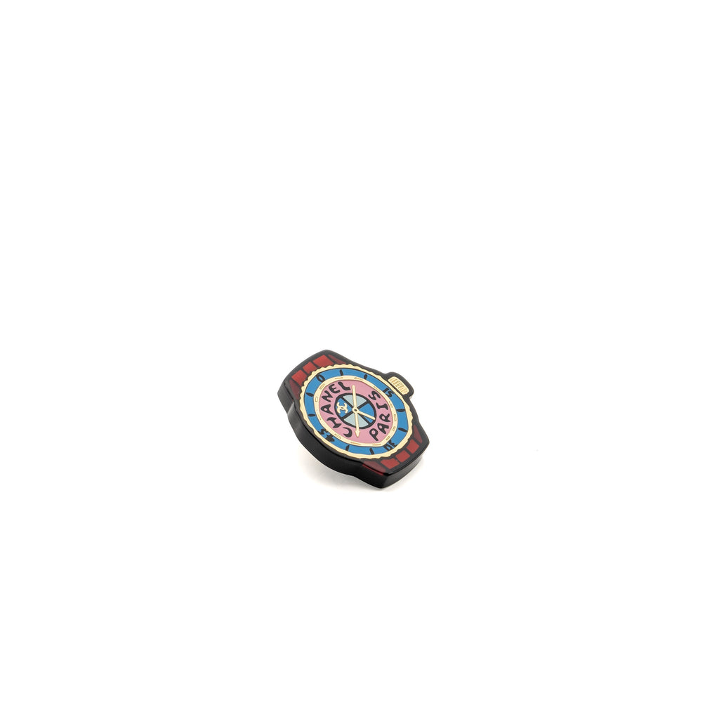 CHANEL WATCH BROOCH ARCYLIC MULTICOLOUR GOLD TONE