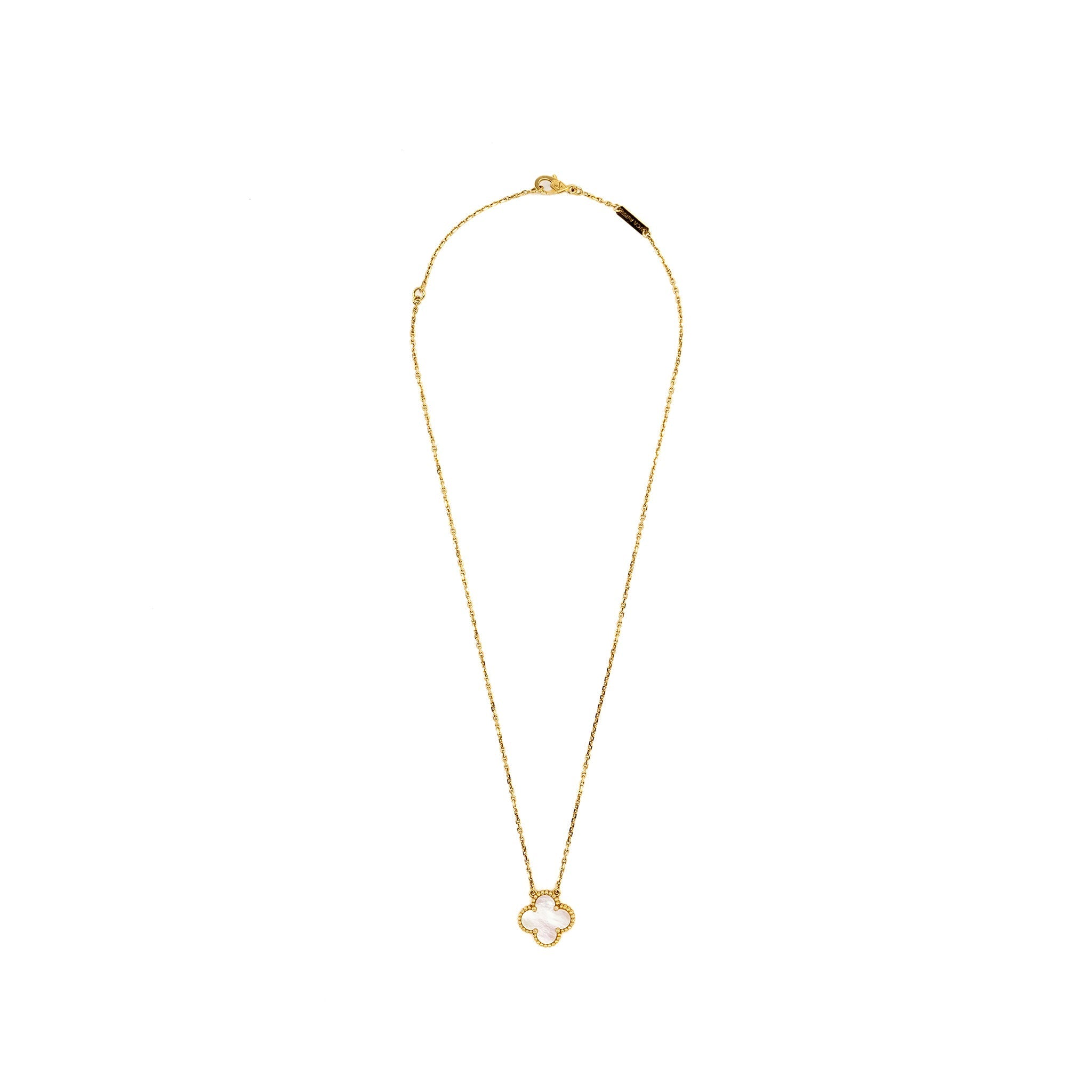 VAN CLEEF & ARPELS VINTAGE ALHAMBRA PENDANT YELLOW GOLD WHITE MOTHER OF PEARL