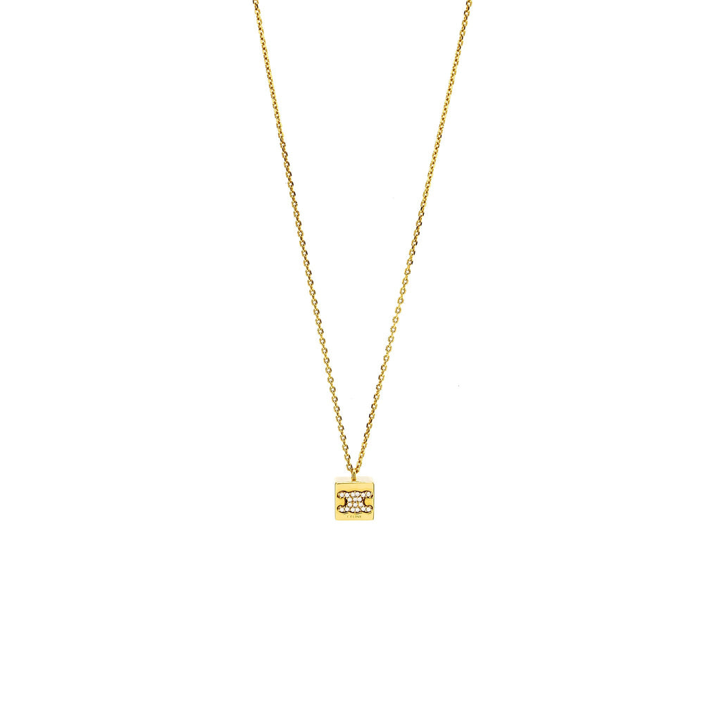 CELINE TRIOMPHE CUBE CRYSTAL NECKLACE GOLD TONE