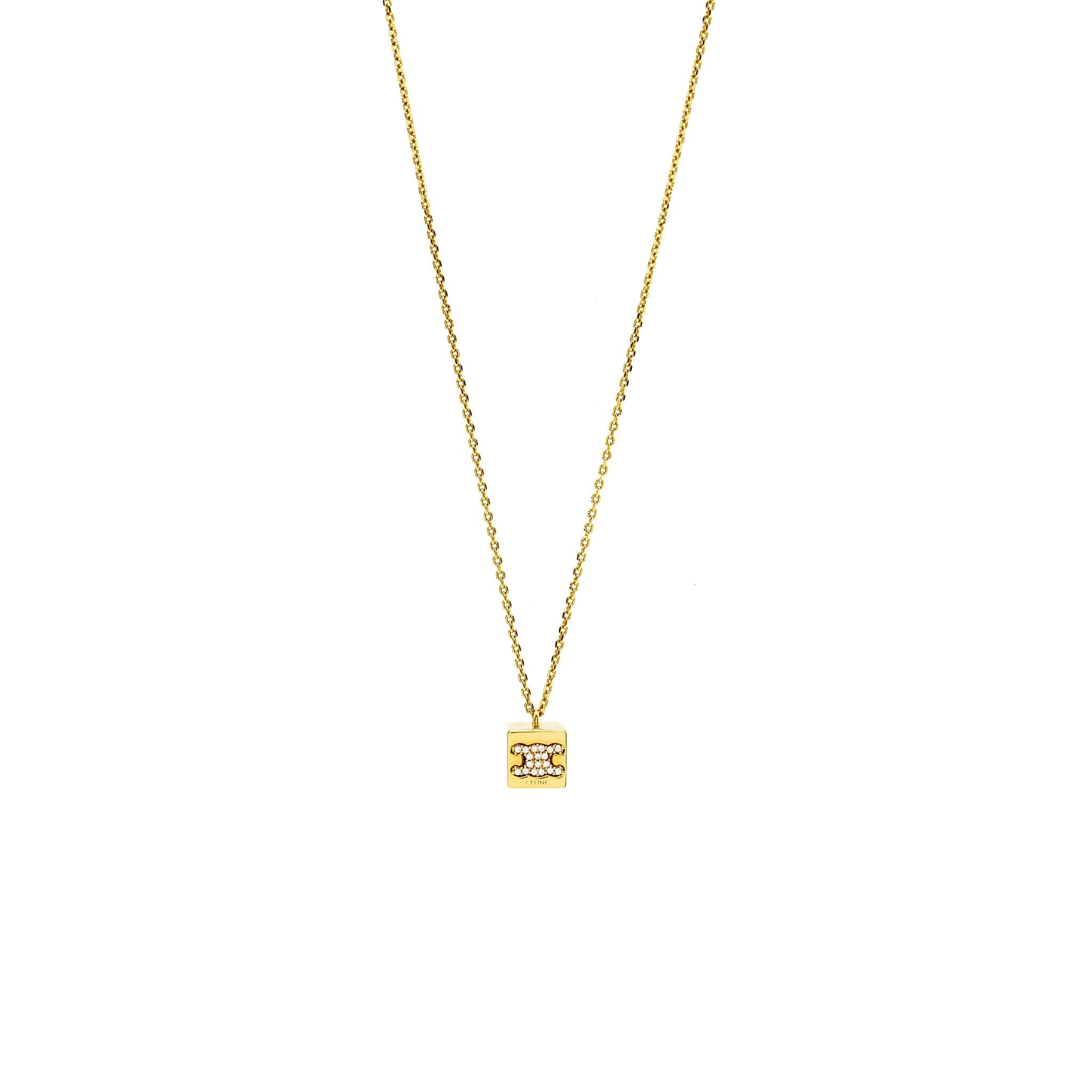 CELINE TRIOMPHE CUBE CRYSTAL NECKLACE GOLD TONE