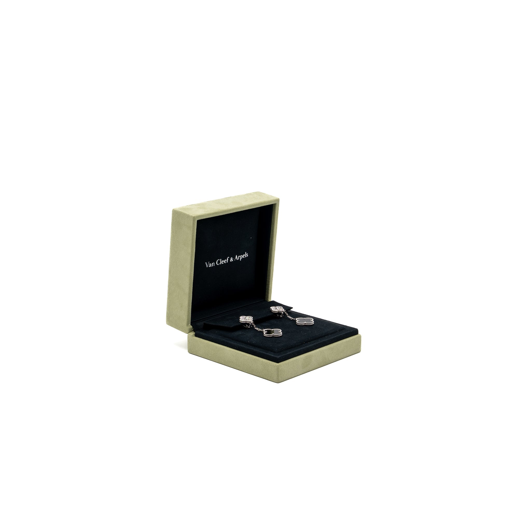 VAN CLEEF & ARPELS MAGIC ALHAMBRA 2-MOTIFS EARRINGS WHITE GOLD/ ONYX/ DIAMONDS
