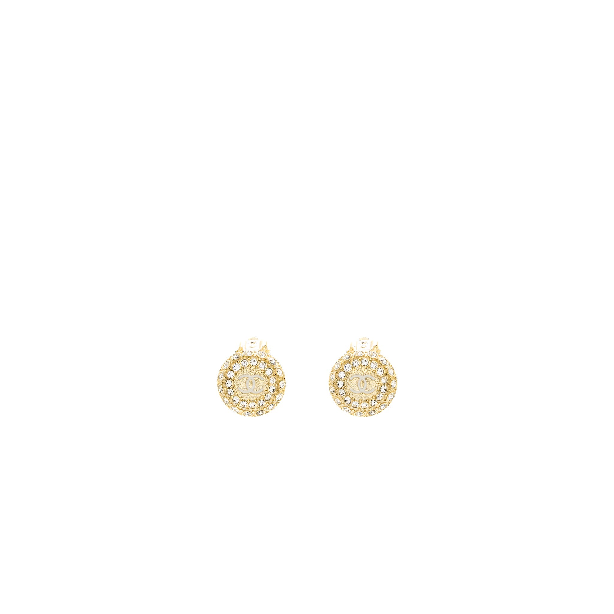 CHANEL ROUND CC LOGO EARCLIPS CRYSTAL GOLD TONE