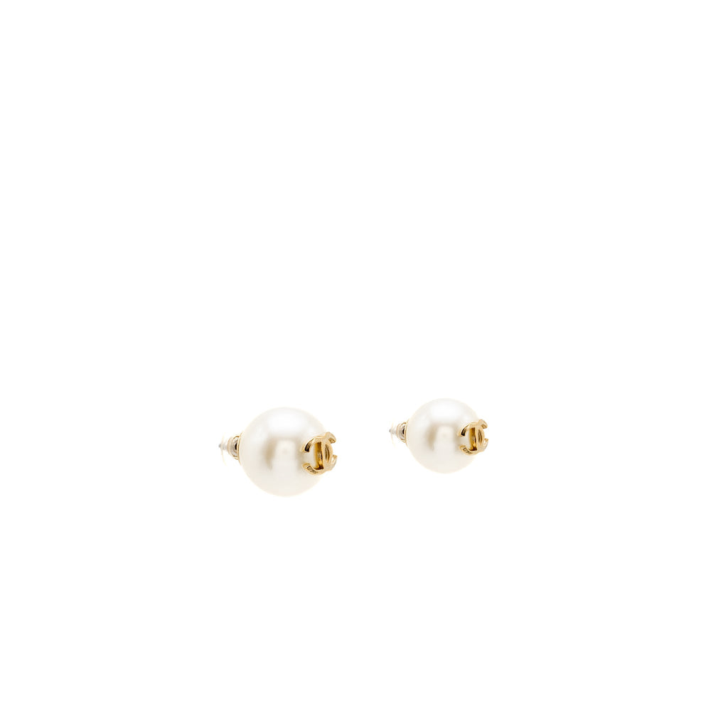CHANEL GIANT PEARL EARRINGS GOLD TONE