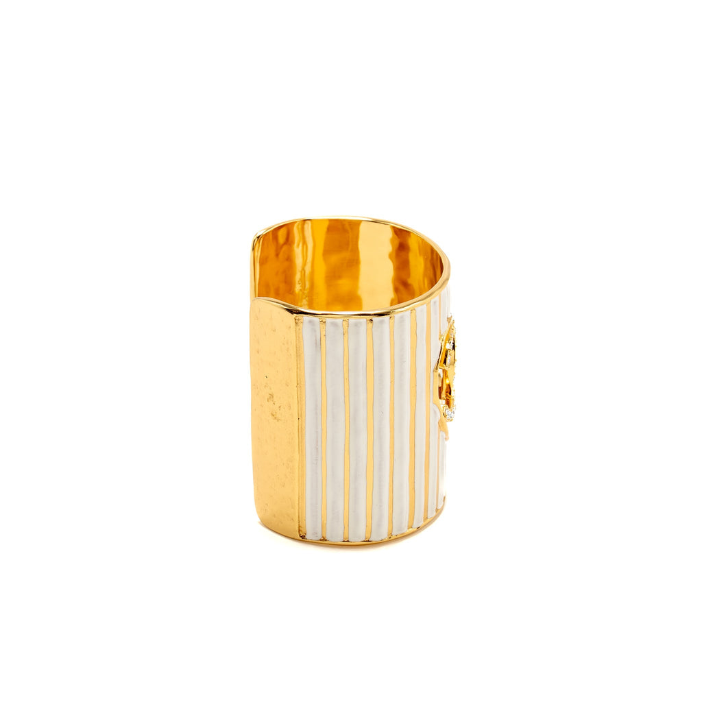 CHANEL CRYSTAL CC HEART CUFF BRACELET GOLD TONE
