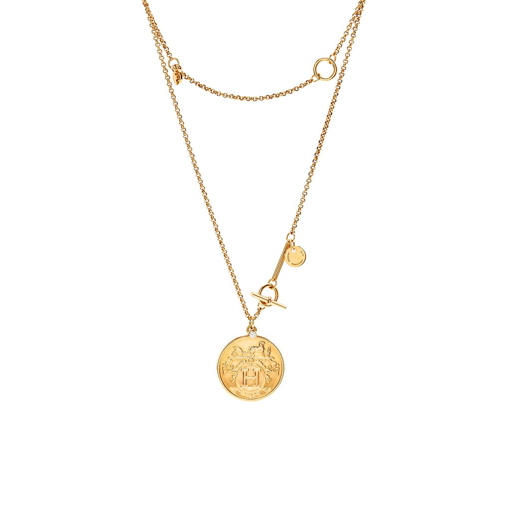 HERMES LONG EX LIBRIS GM PENDANT ROSE GOLD WITH DIAMOND
