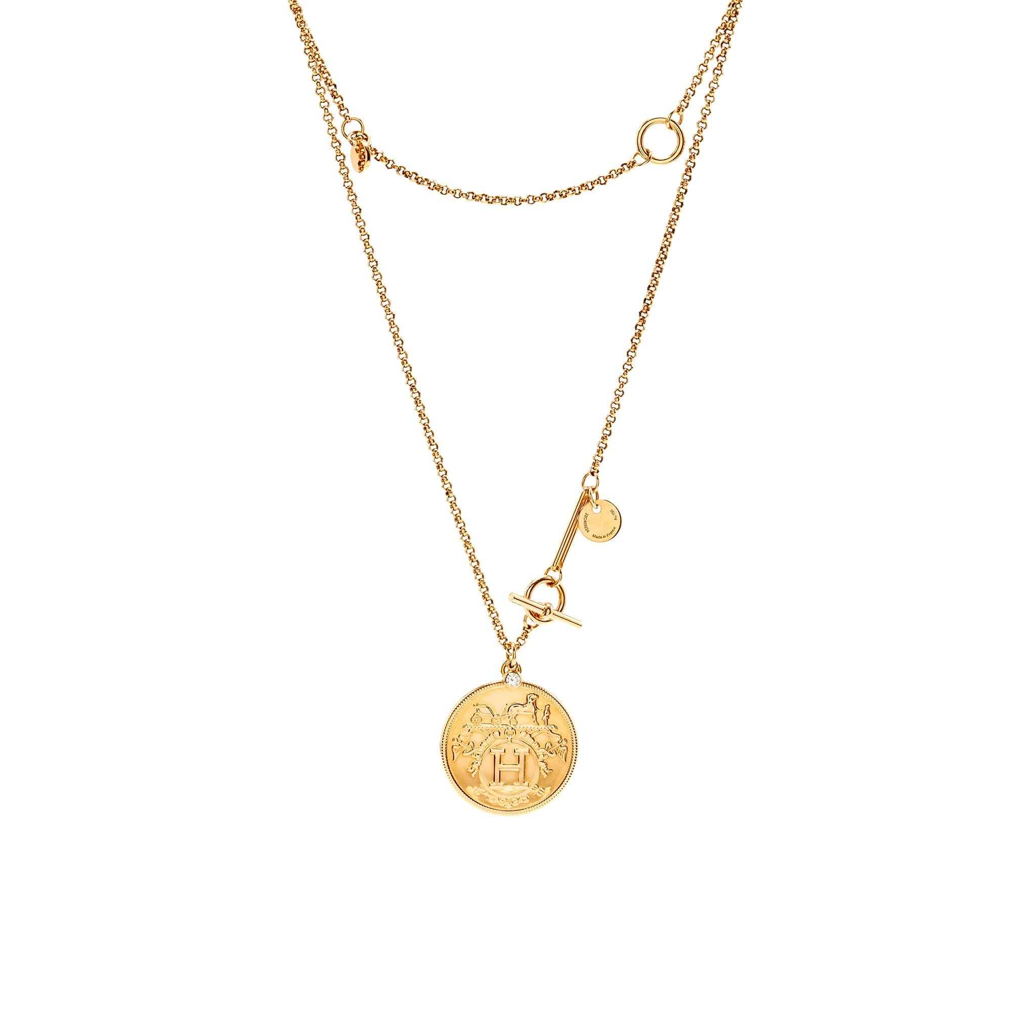 HERMES LONG EX LIBRIS GM PENDANT ROSE GOLD WITH DIAMOND
