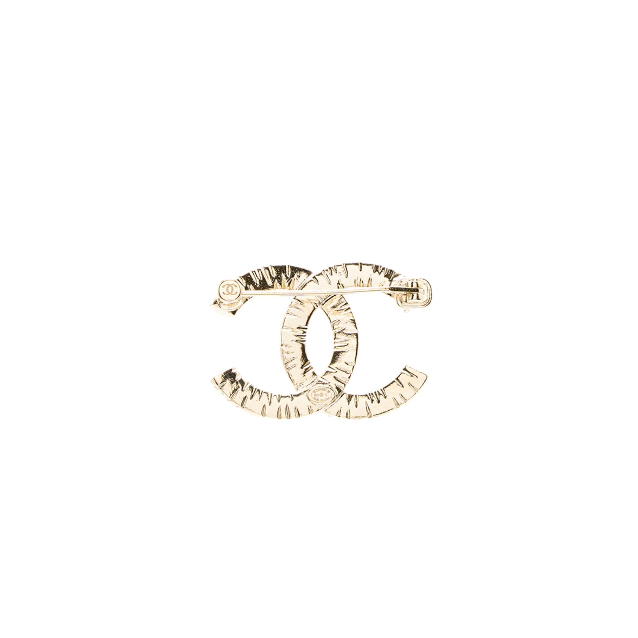 CHANEL CC LOGO BROOCH CRYSTAL LIGHT GOLD TONE