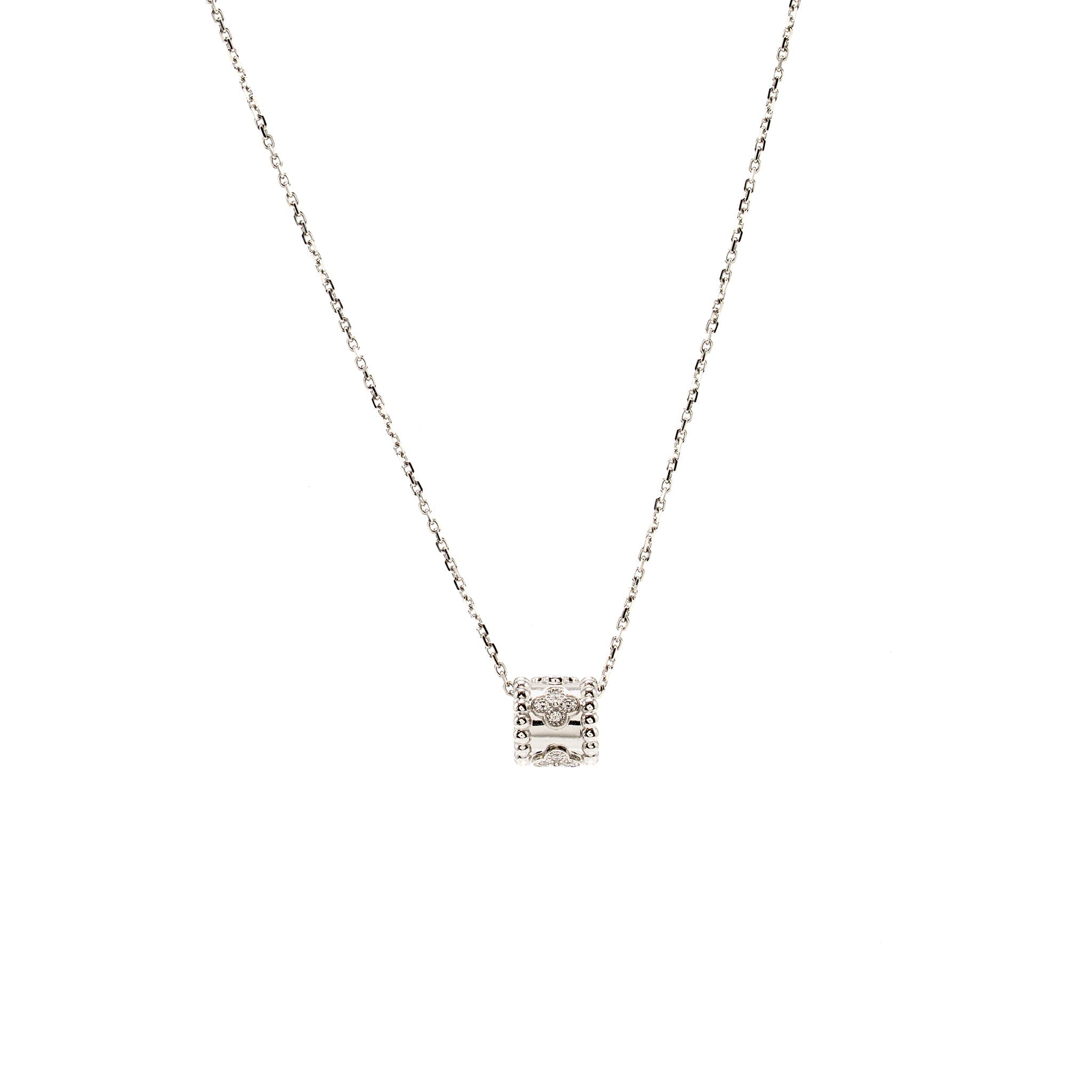 VAN CLEEF AND ARPELS PERLEE CLOVERS PENDANT WHITE GOLD DIAMONDS WITH ANGLE FILED TRACE CHAIN (SELL IN A SET)