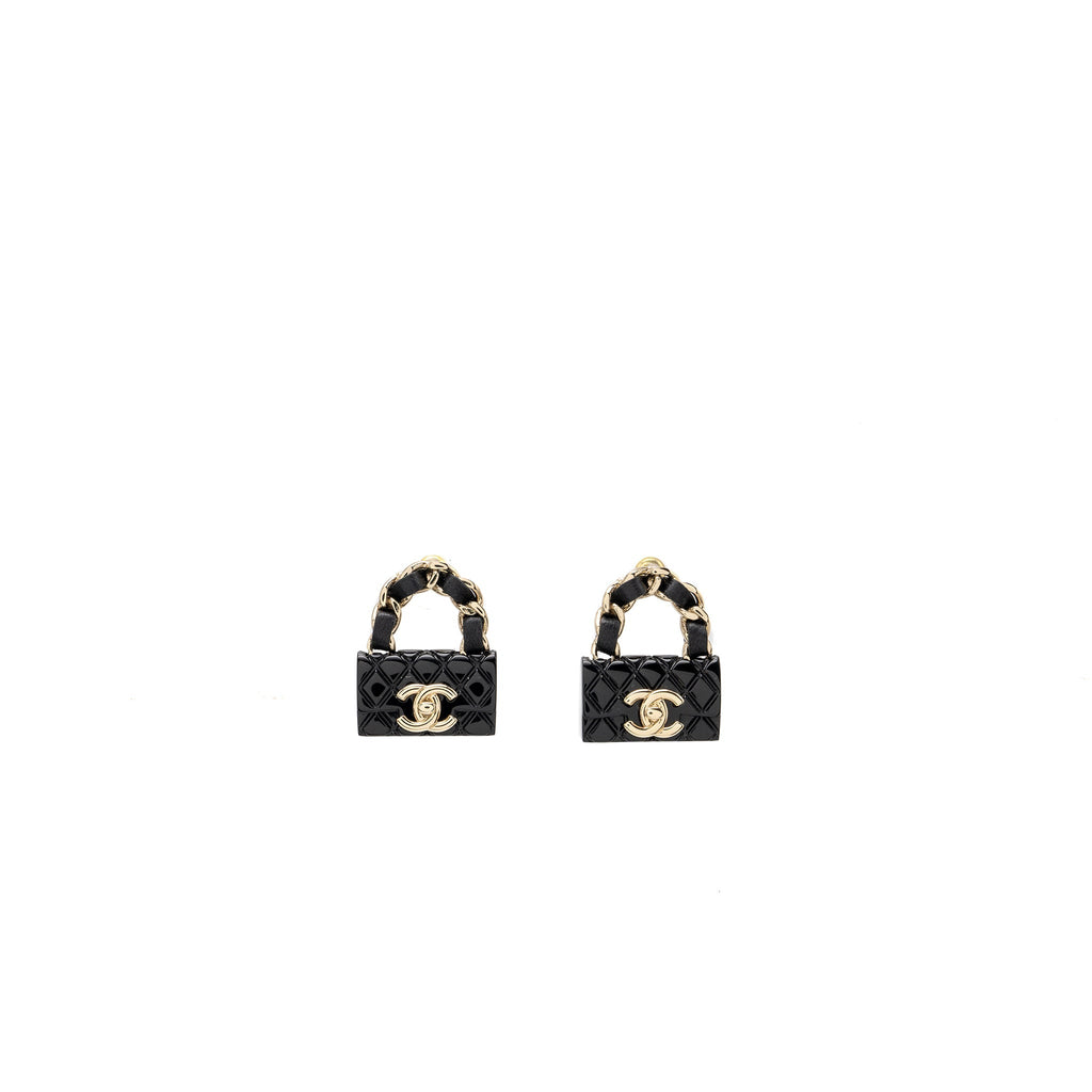 CHANEL CLASSIC FLAP BAG EARRING LIGHT GOLD TONE