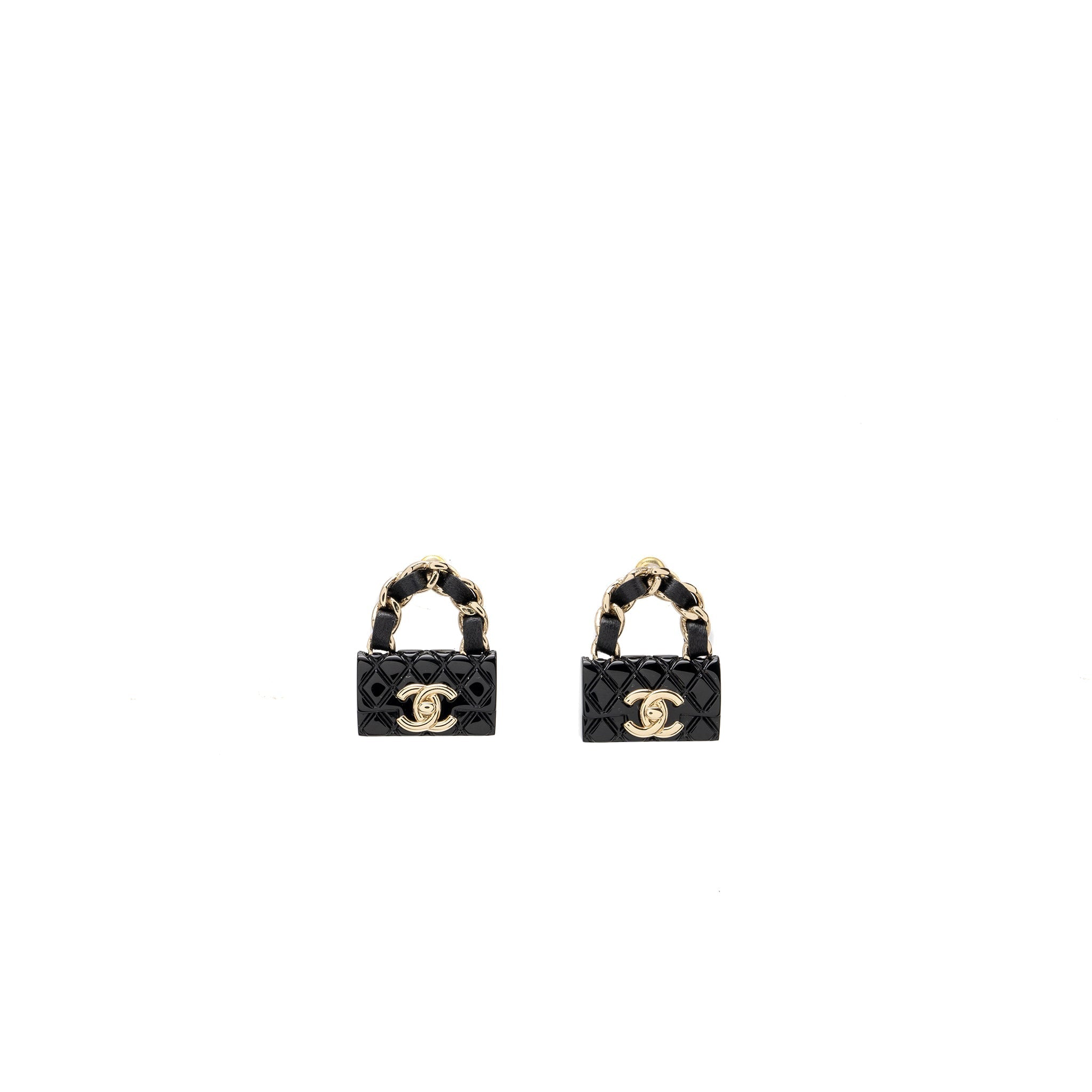 CHANEL CLASSIC FLAP BAG EARRING LIGHT GOLD TONE