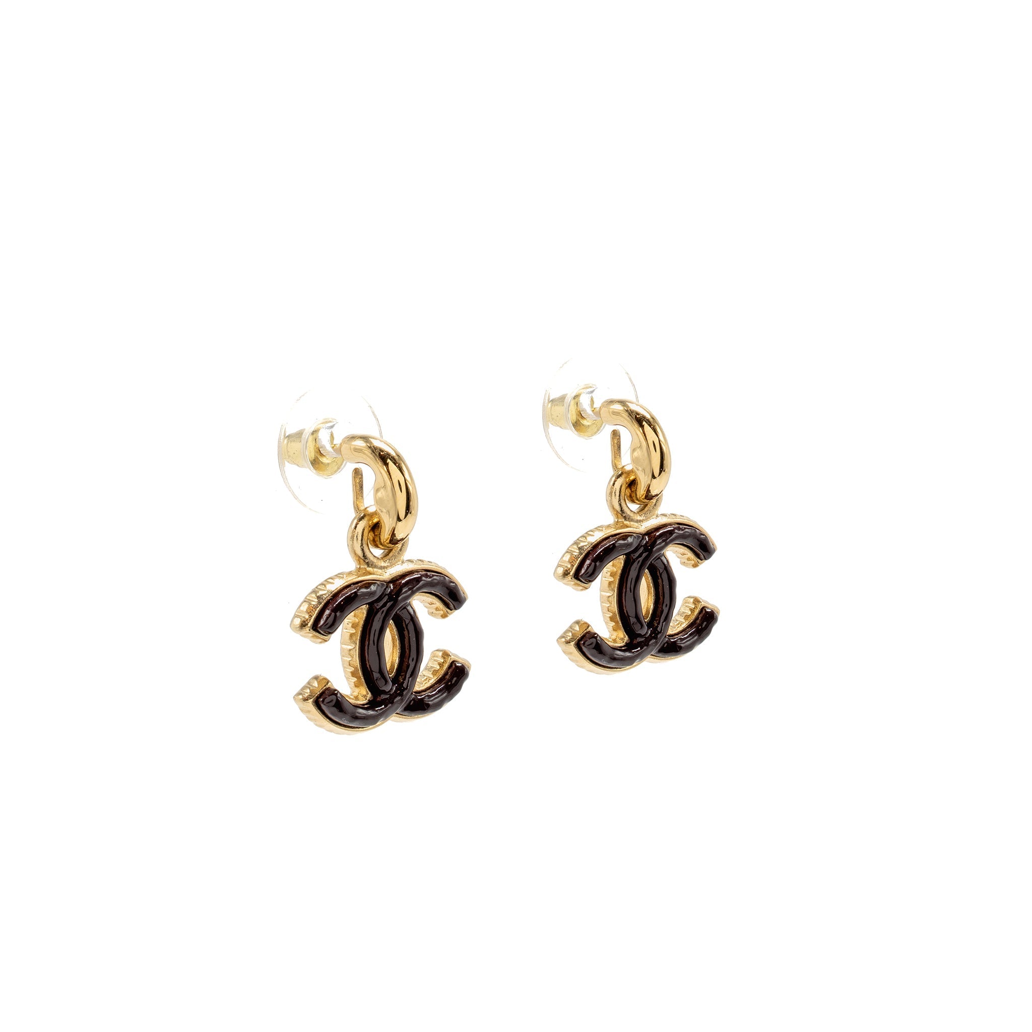 CHANEL CC LOGO DROP EARRINGS BURGUNDY / GOLD TONE
