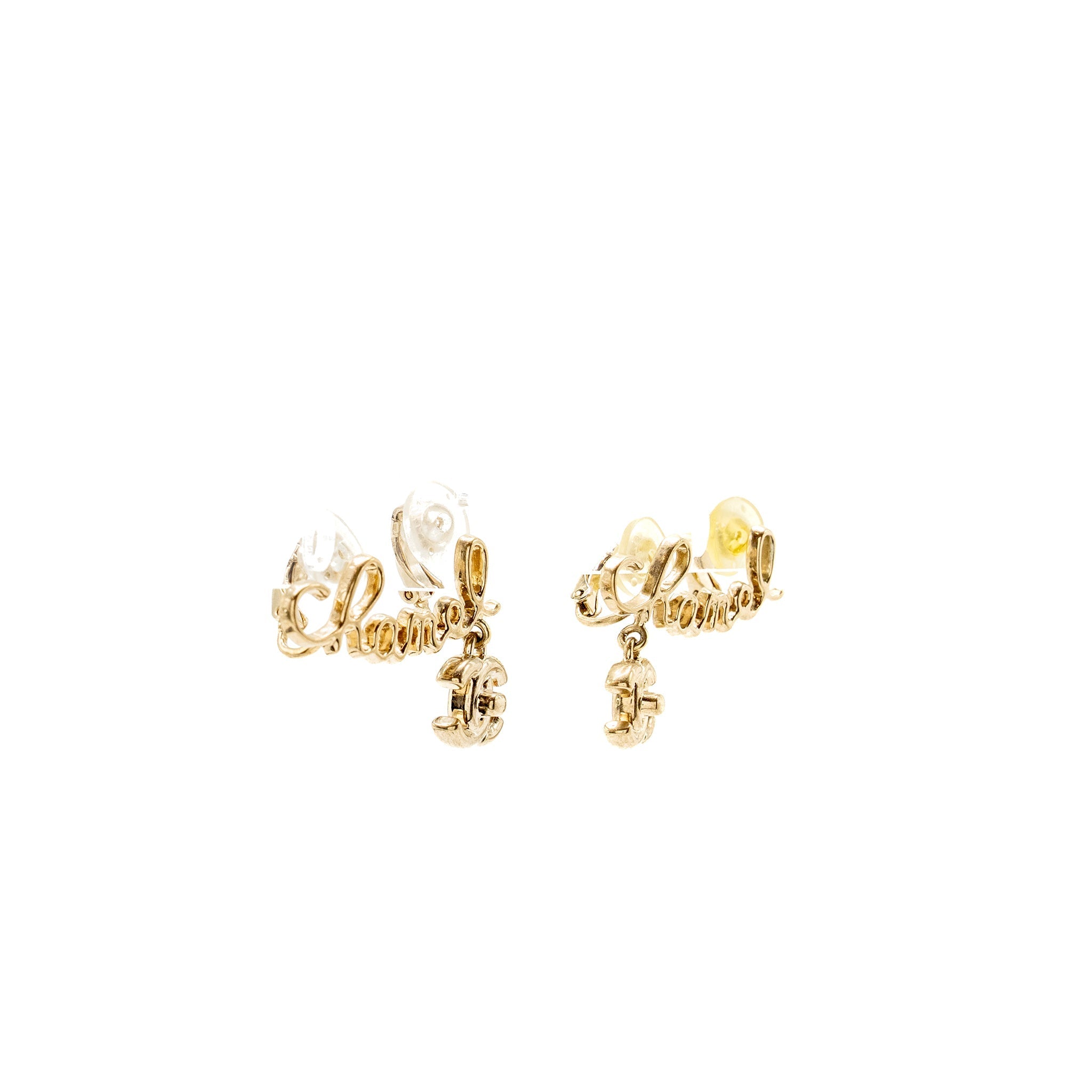 CHANEL LETTER AND CC DROP EAR CLIP LIGHT GOLD TONE