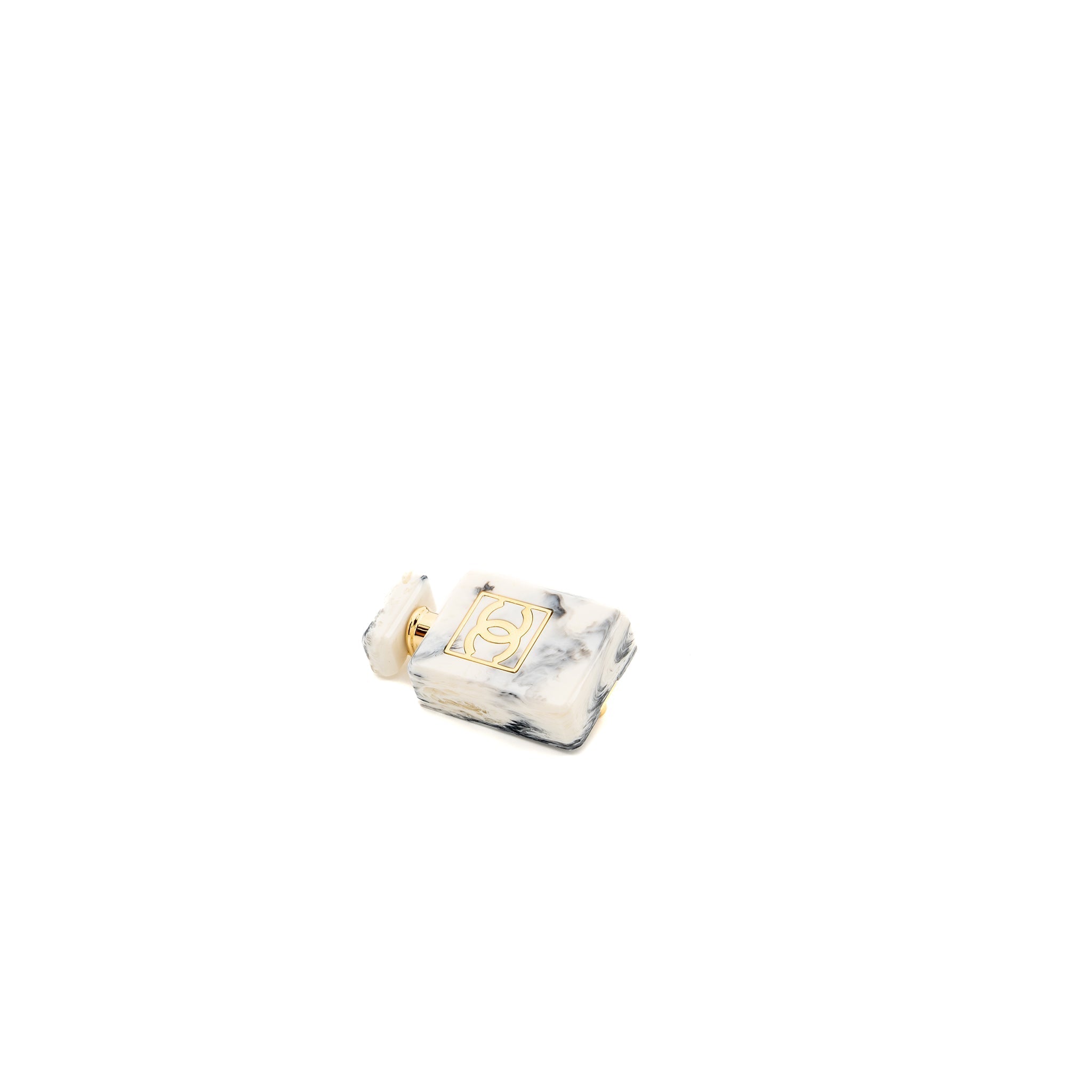 CHANEL PERFUME BOTTLE BROOCH WHITE/MULTICOLOUR GOLD TONE