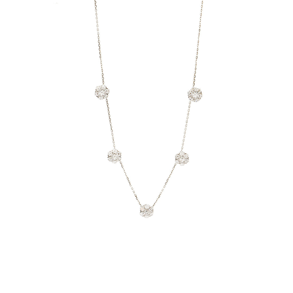 VAN CLEEF & ARPELS FLEURETTE 5-FLOWER NECKLACE LARGE MODEL WHITE GOLD DIAMONDS