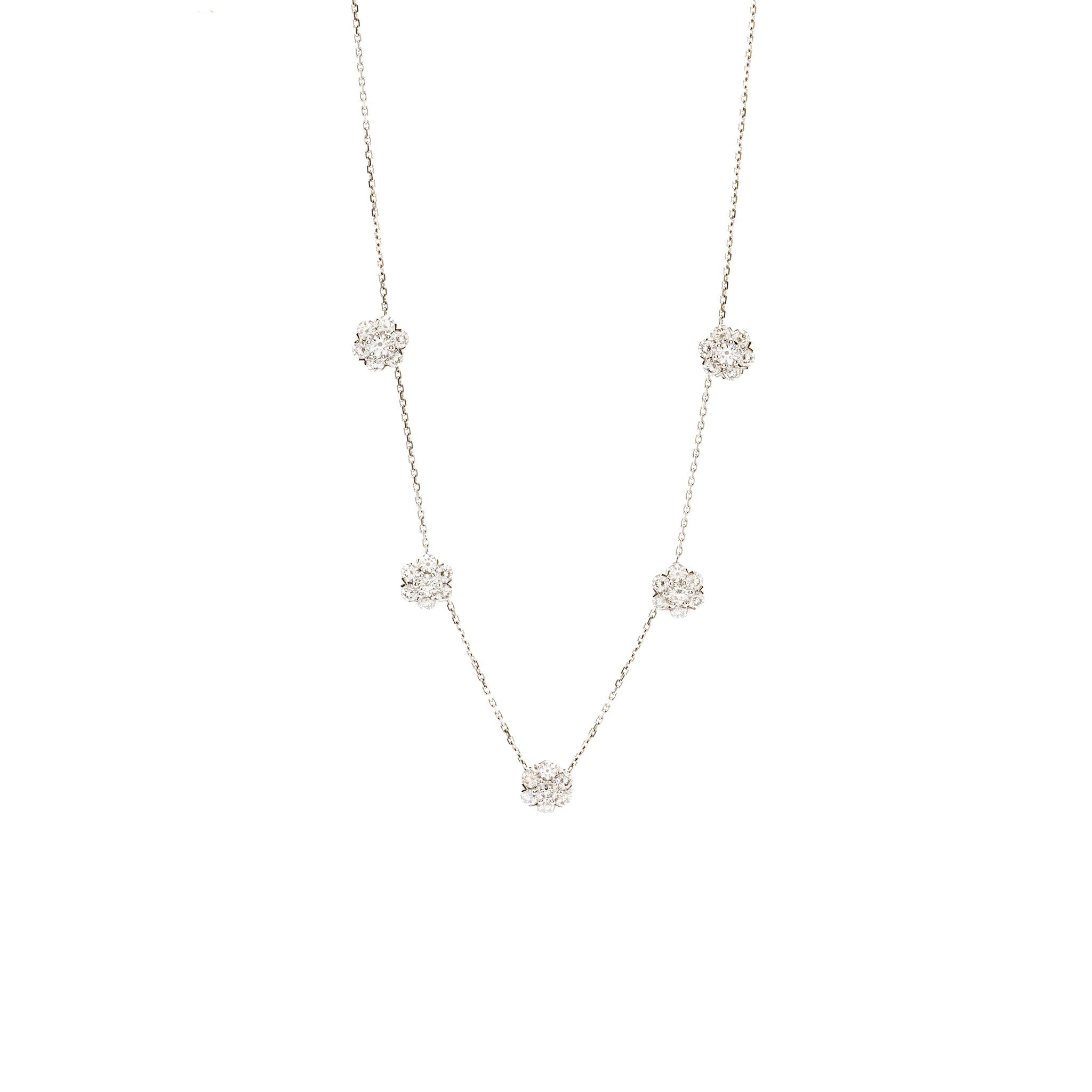 VAN CLEEF & ARPELS FLEURETTE 5-FLOWER NECKLACE LARGE MODEL WHITE GOLD DIAMONDS