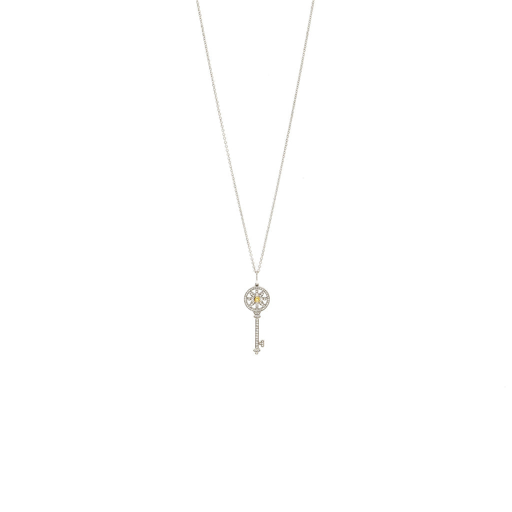 TIFFANY MINI DAISY KEY PENDANT 18K WHITE GOLD, YELLOW/WHITE DIAMONDS