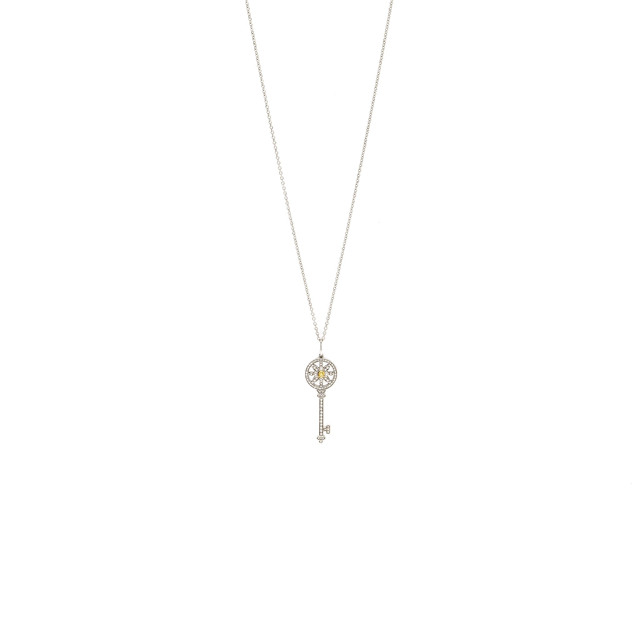 TIFFANY MINI DAISY KEY PENDANT 18K WHITE GOLD, YELLOW/WHITE DIAMONDS