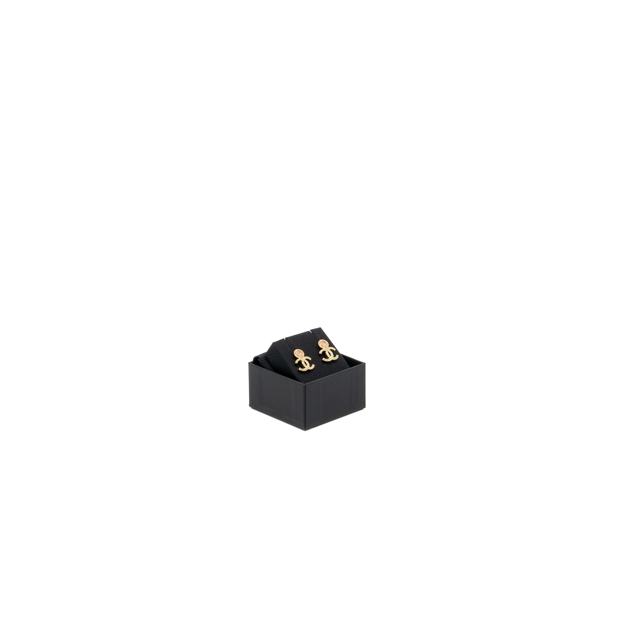 CHANEL CC LOGO EARRINGS WITH PINK/CRYSTAL GOLD TONE