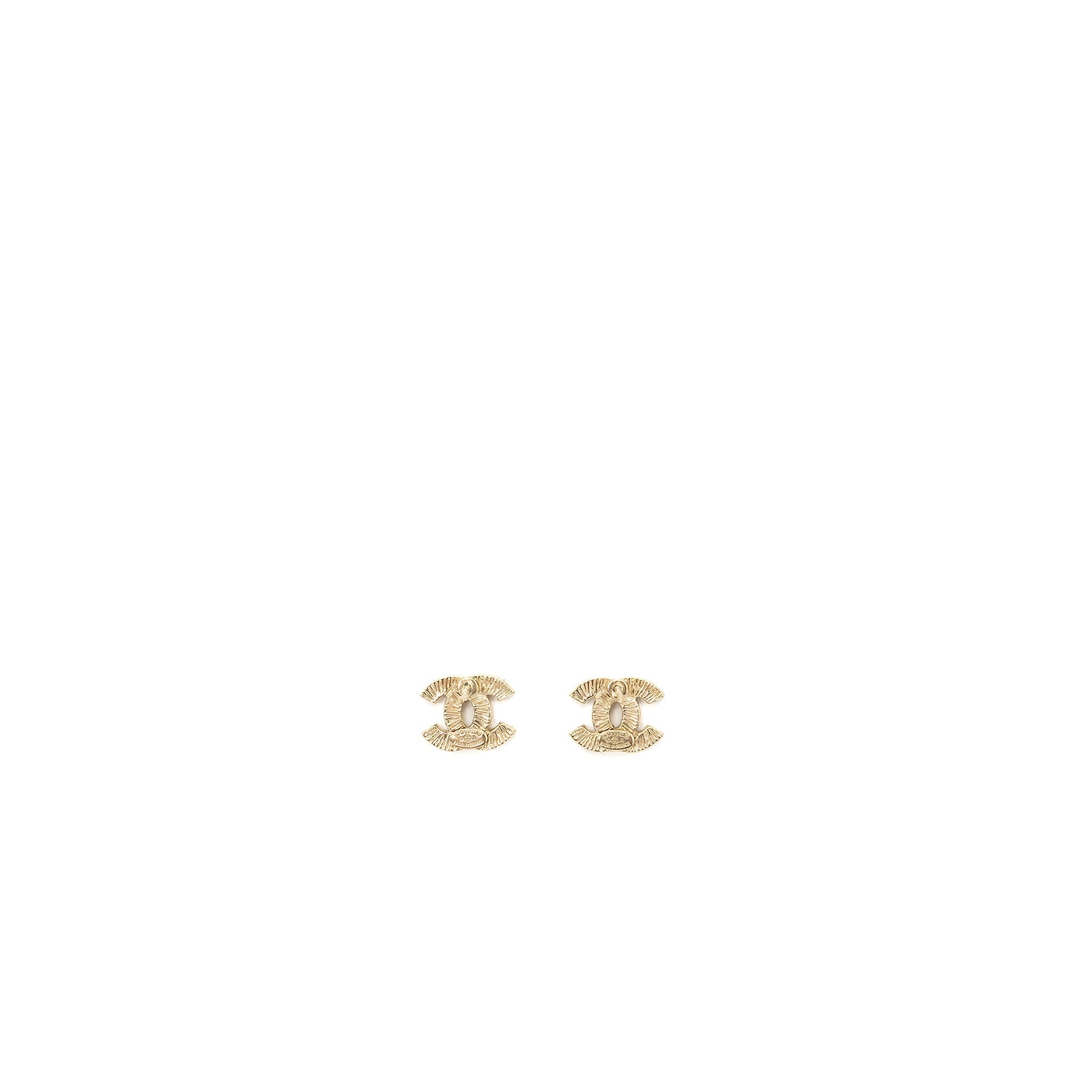 CHANEL CC LOGO CRYSTAL EARRINGS LIGHT GOLD TONE