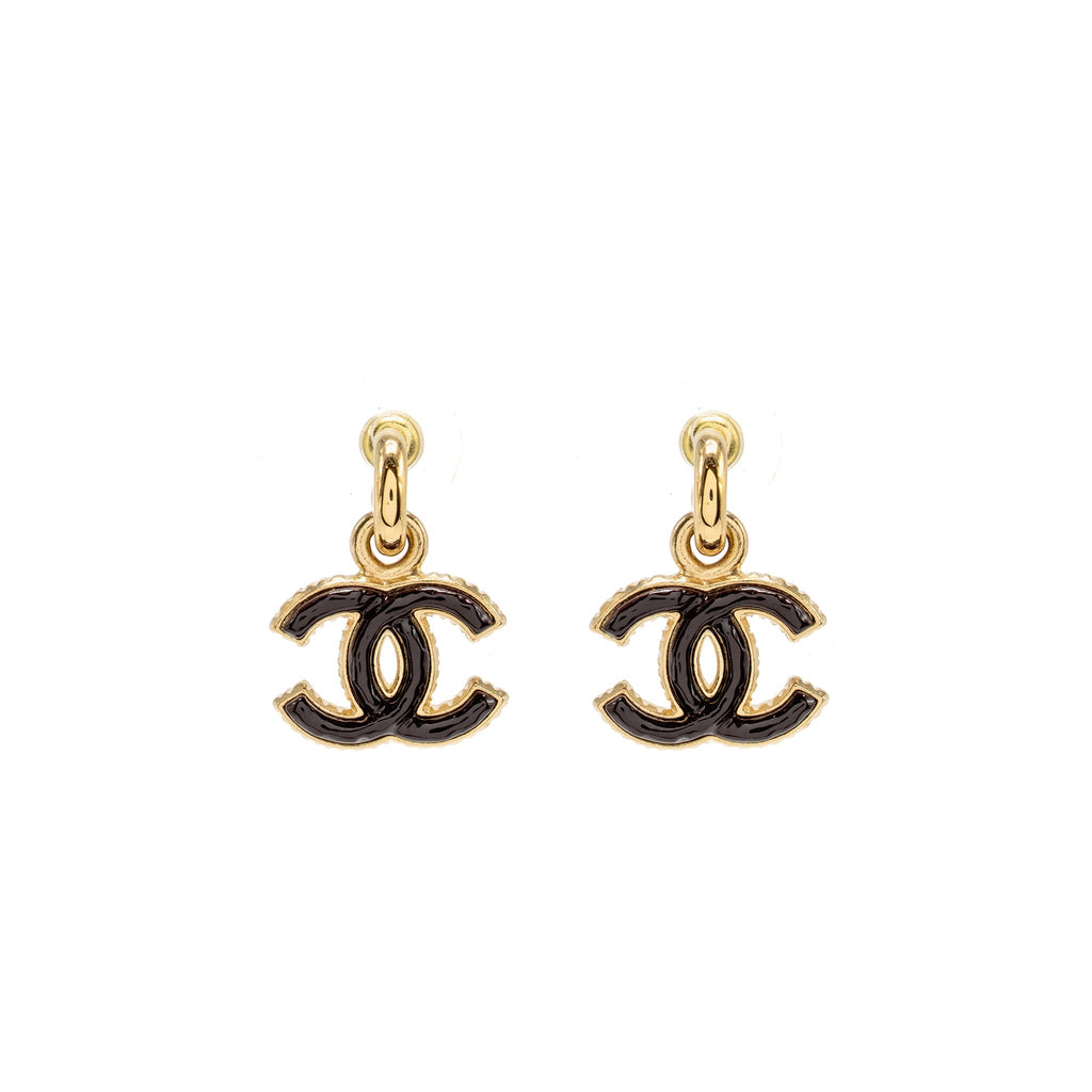 CHANEL CC LOGO DROP EARRINGS BURGUNDY / GOLD TONE