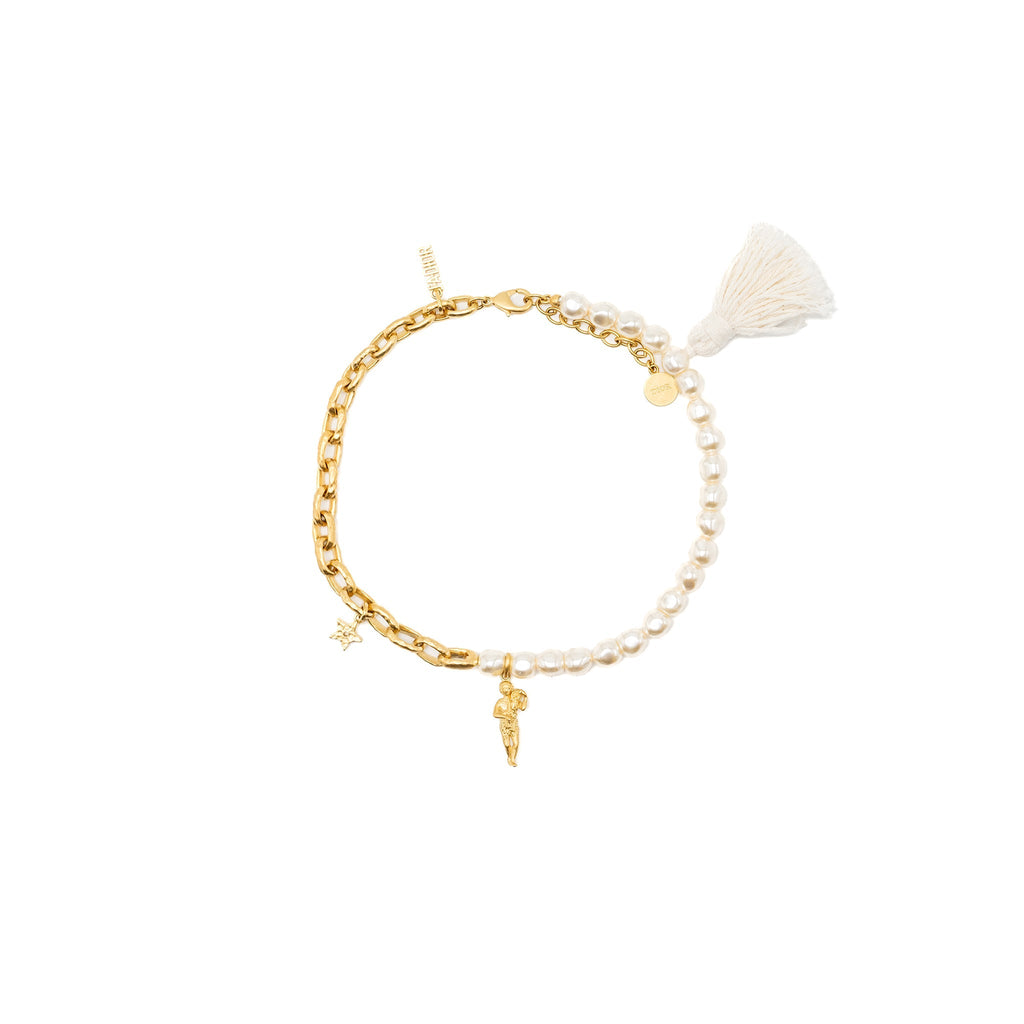 DIOR AQURIUS AND STAR NECKLACE PEARL/GOLD TONE