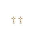 CHANEL CROSS EARRINGS WITH CC LOGO DROPPED, CRYSTAL/ PEARL GOLD TONE