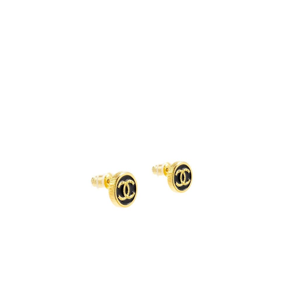 CHANEL ROUND CC LOGO EARRING BLACK/GOLD TONE