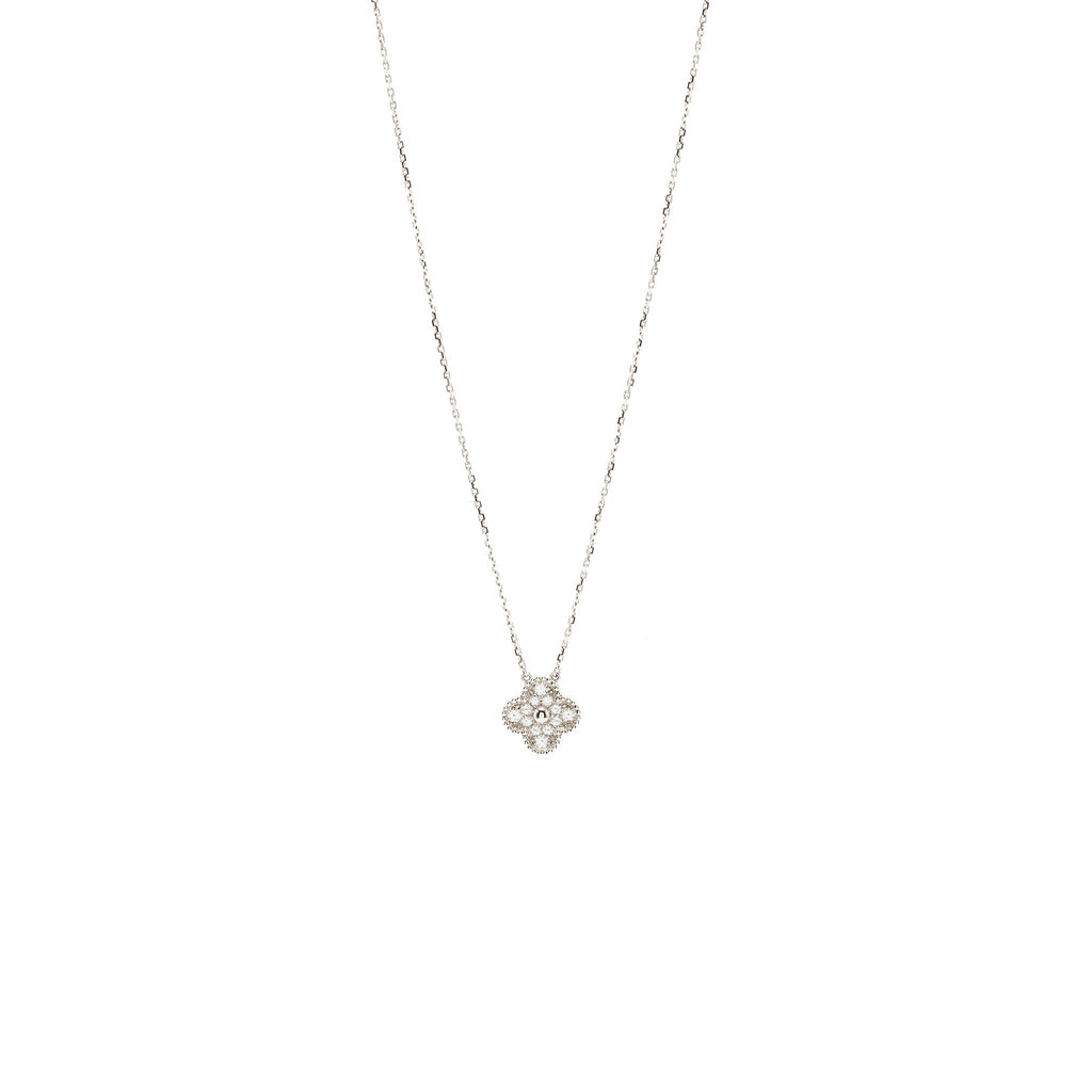VAN CLEEF & ARPELS VINTAGE ALHAMBRA PENDANT WHITE GOLD DIAMONDS