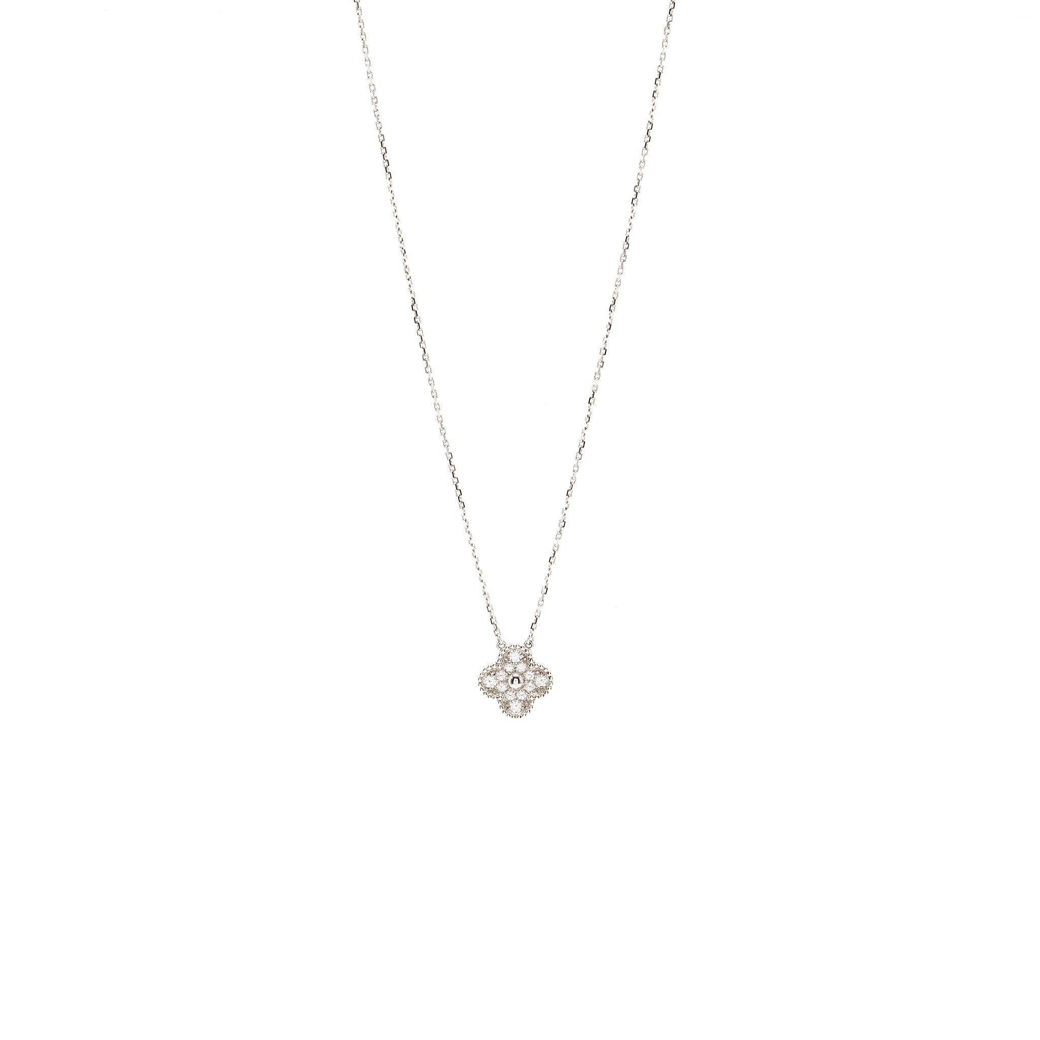 VAN CLEEF & ARPELS VINTAGE ALHAMBRA PENDANT WHITE GOLD DIAMONDS