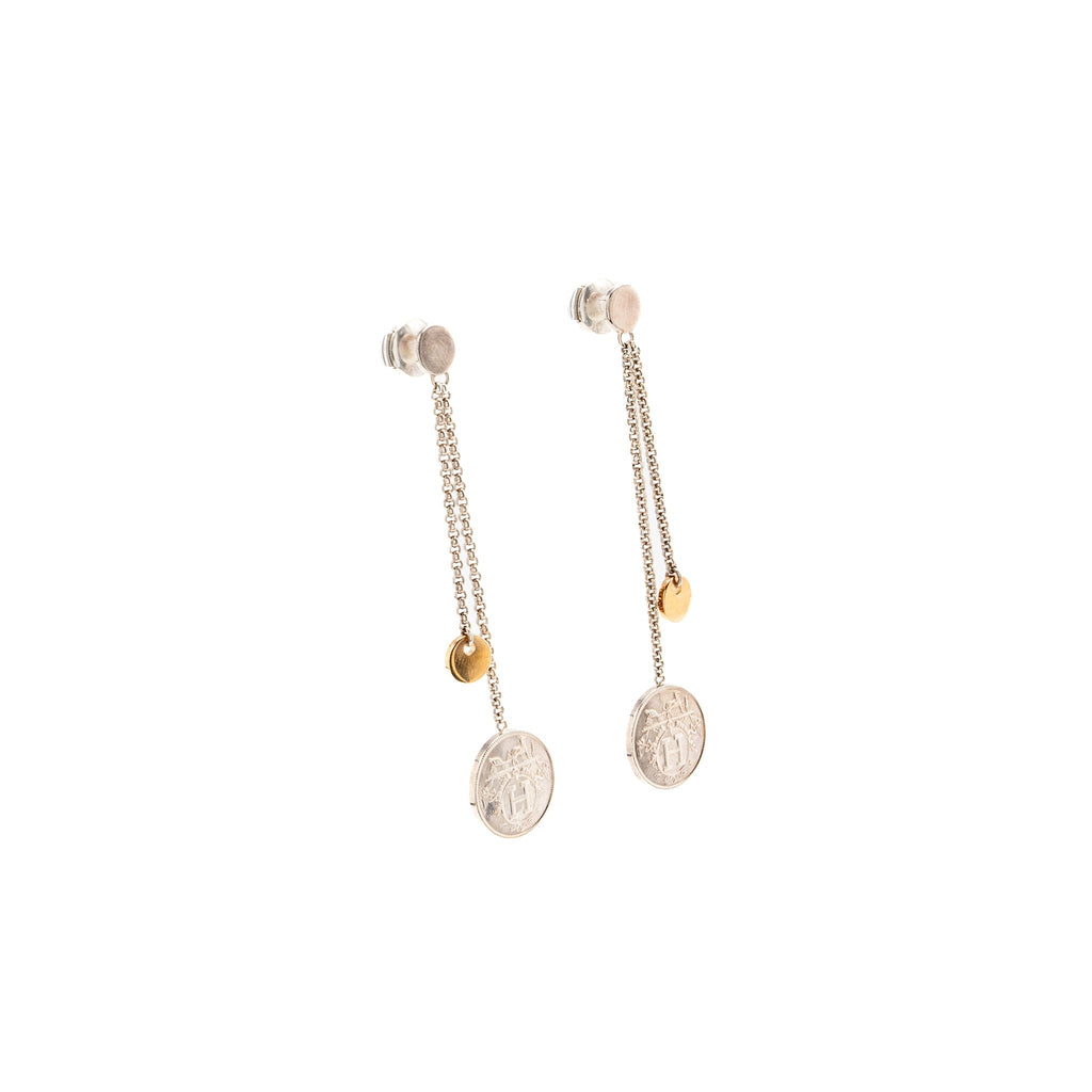 HERMES EX-LIBRIS EARRINGS STERLING SILVER/ROSE GOLD