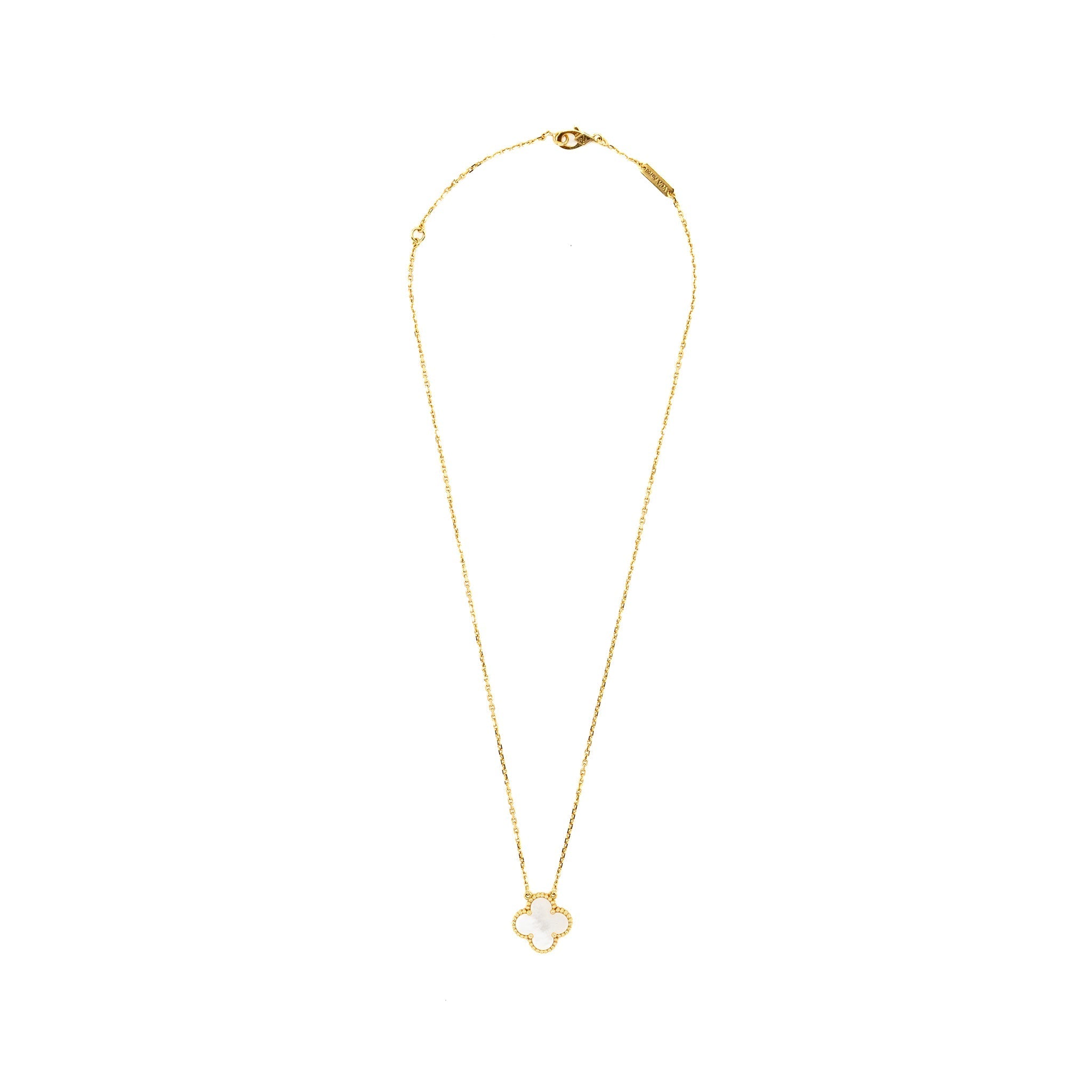 VAN CLEEF & ARPELS VINTAGE ALHAMBRA PENDANT WHITE MOTHER OF PEARL YELLOW GOLD