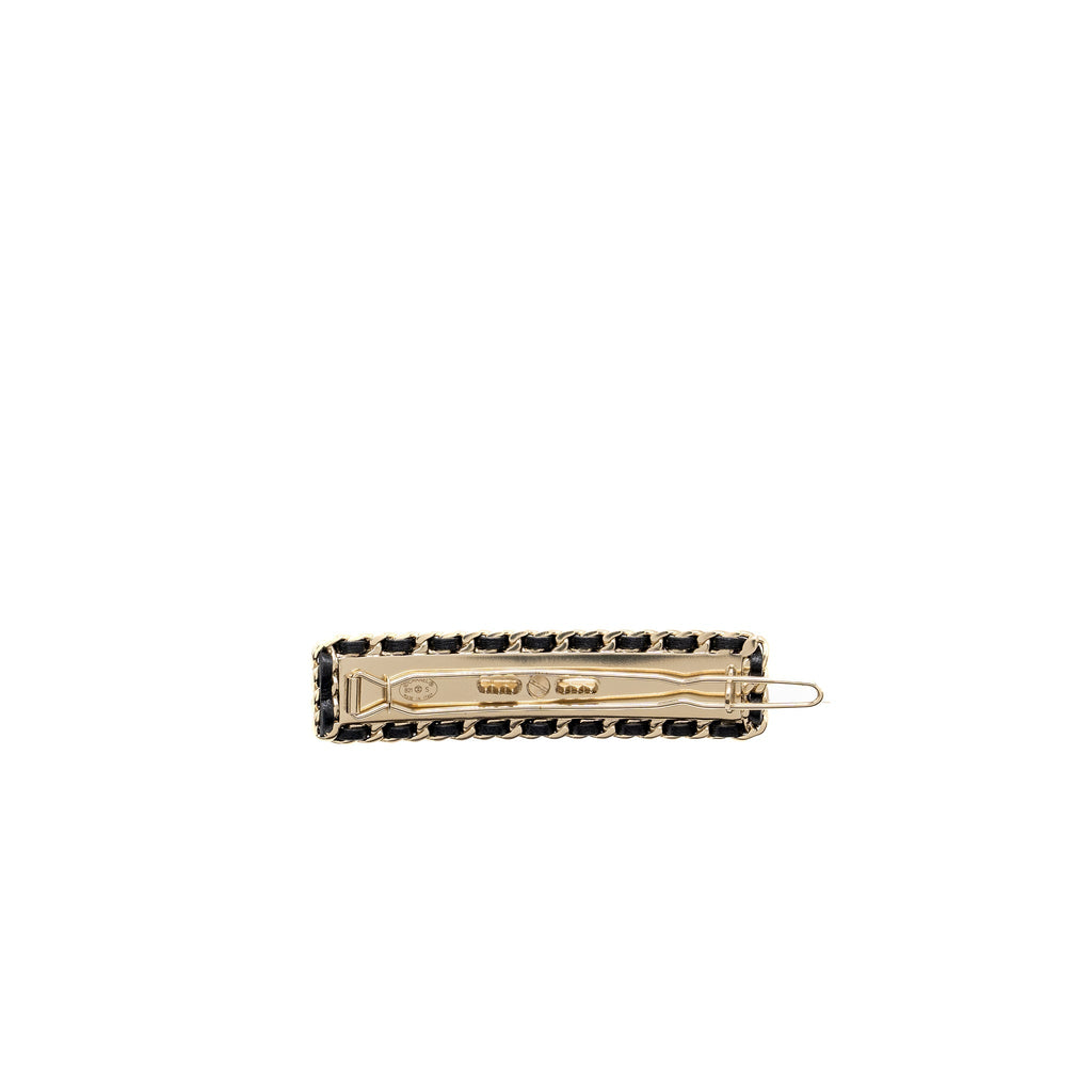 CHANEL QUILTED WITH CHAIN EDGE HAIR CLIP BLACK / GOLD TONE