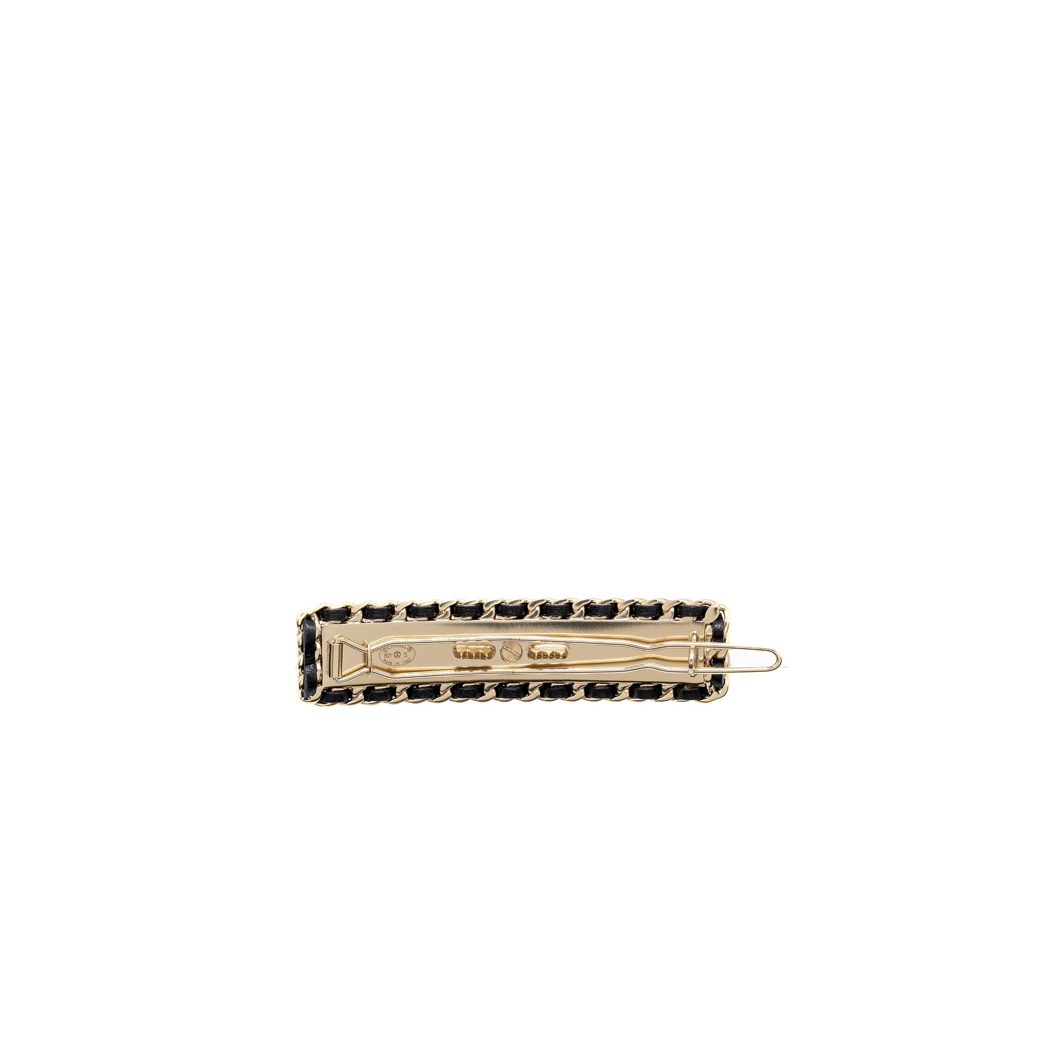 CHANEL QUILTED WITH CHAIN EDGE HAIR CLIP BLACK / GOLD TONE