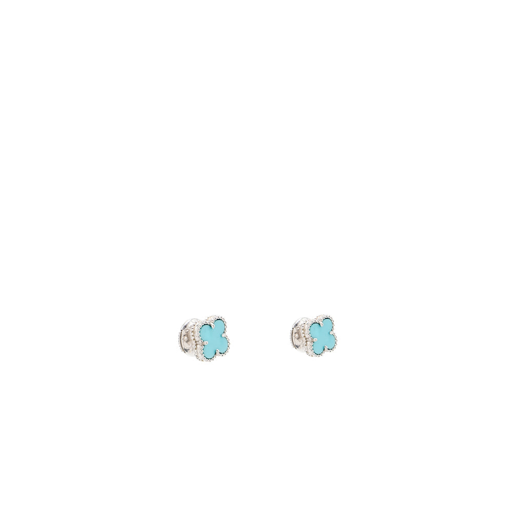 VAN CLEEF & ARPELS SWEET ALHAMBRA EARSTUDS EARRINGS, WHITE GOLD / TURQUOISE