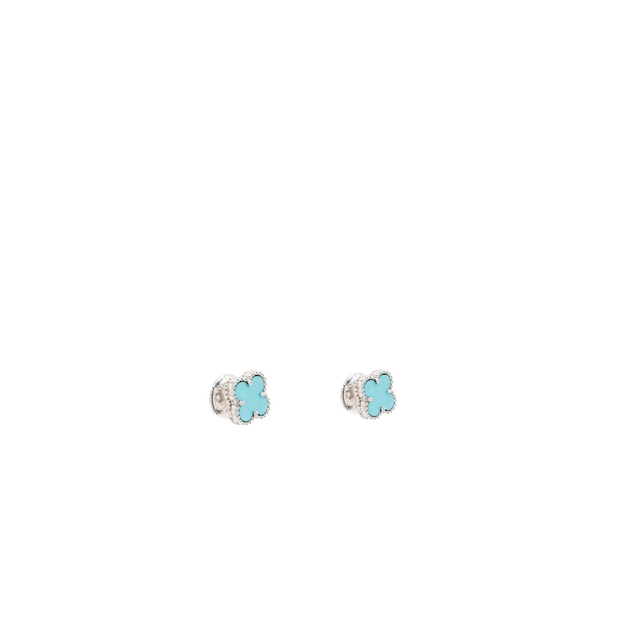 VAN CLEEF & ARPELS SWEET ALHAMBRA EARSTUDS EARRINGS, WHITE GOLD / TURQUOISE