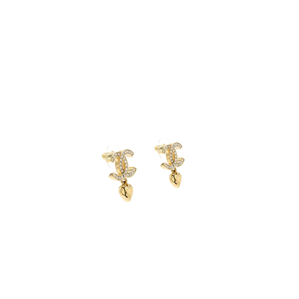 CHANEL CC LOGO DROPPED EARRINGS WITH CRYSTAL GOLD TONE