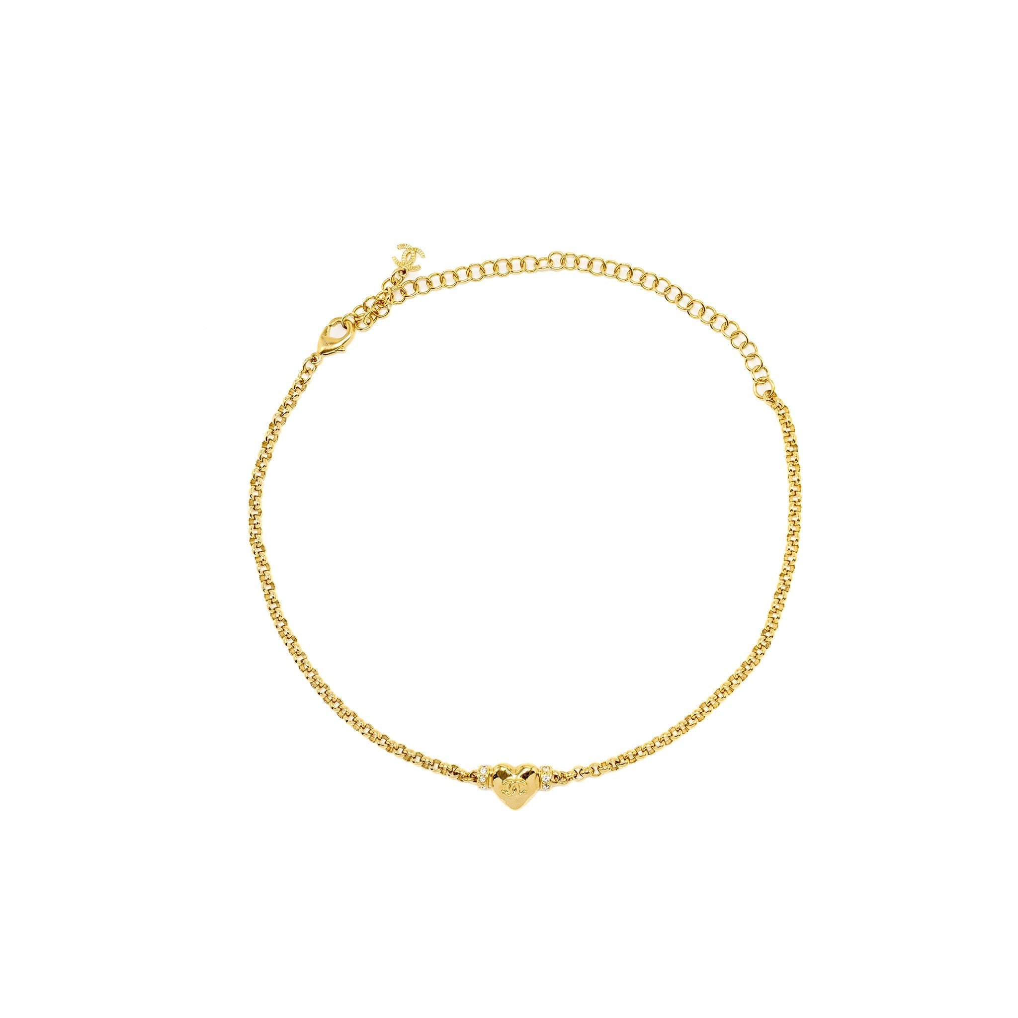 CHANEL HEART SHAPE CRYSTAL CHOCKER/NECKLACE GOLD TONE