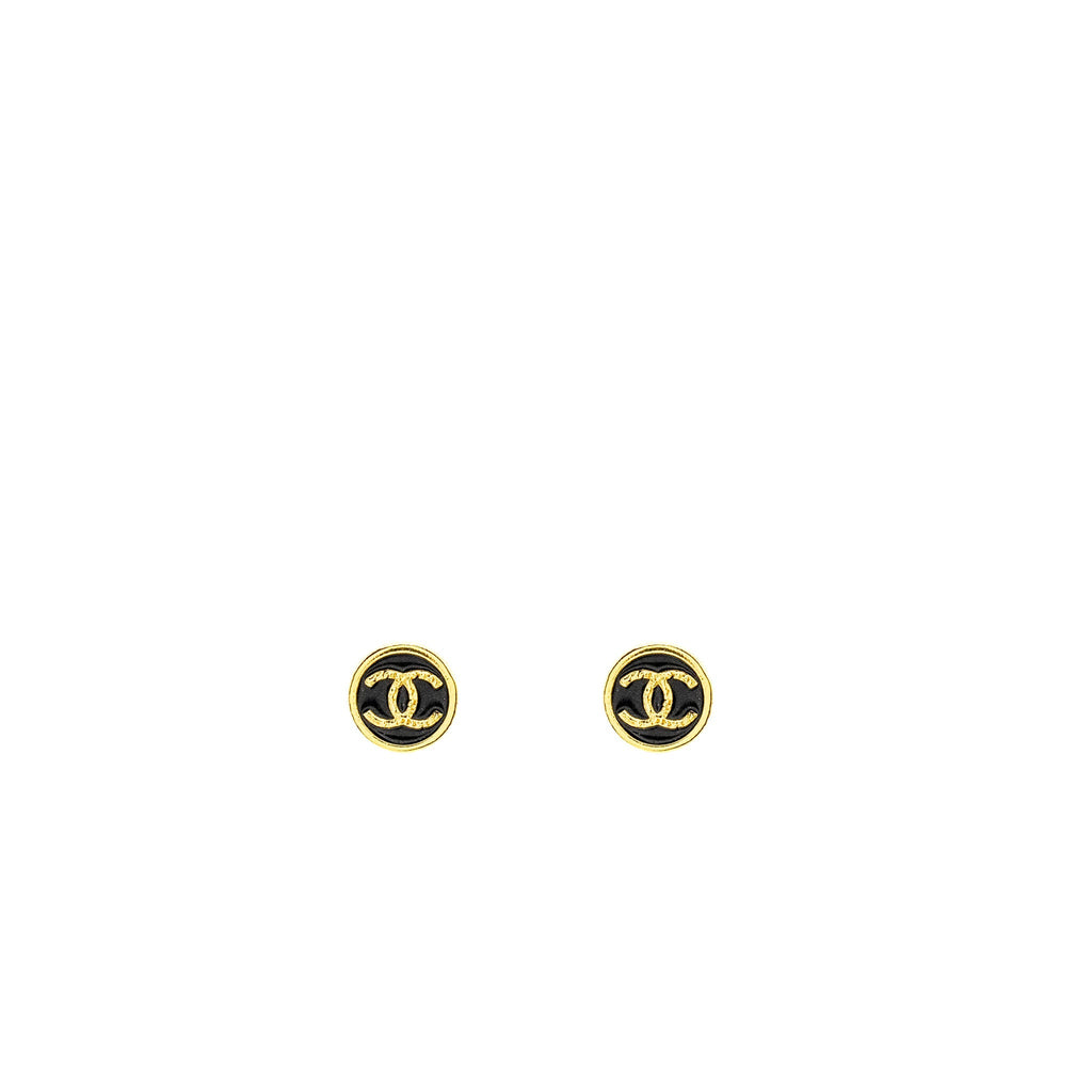 CHANEL ROUND CC LOGO EARRING BLACK/GOLD TONE