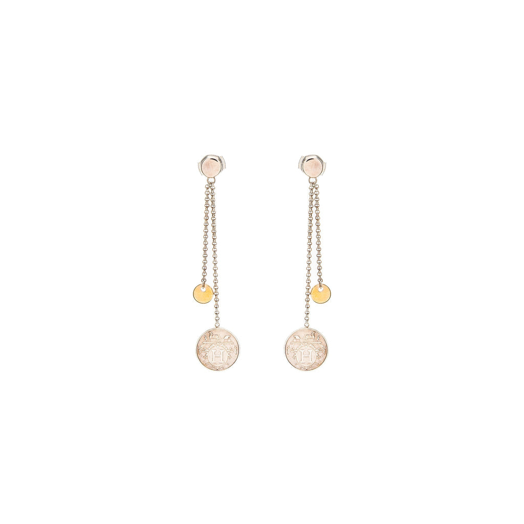 HERMES EX-LIBRIS EARRINGS STERLING SILVER/ROSE GOLD