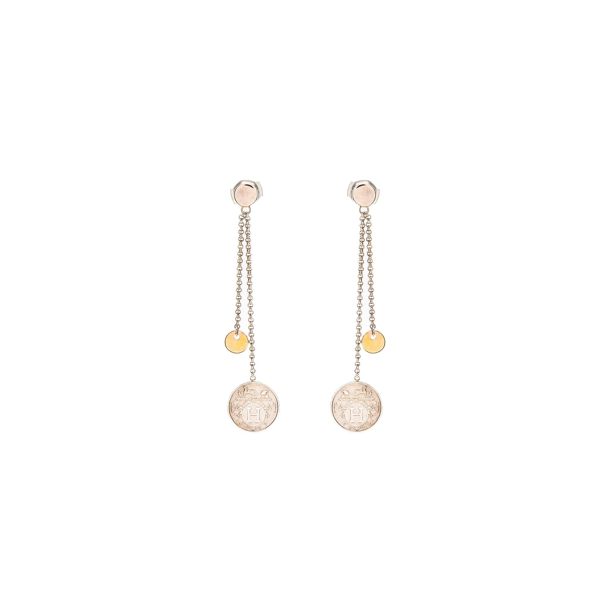 HERMES EX-LIBRIS EARRINGS STERLING SILVER/ROSE GOLD