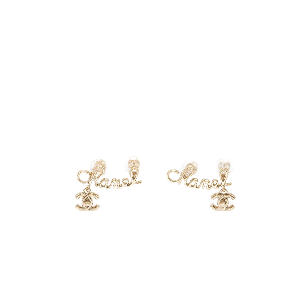 CHANEL LETTER AND CC DROP EAR CLIP GOLD TONE