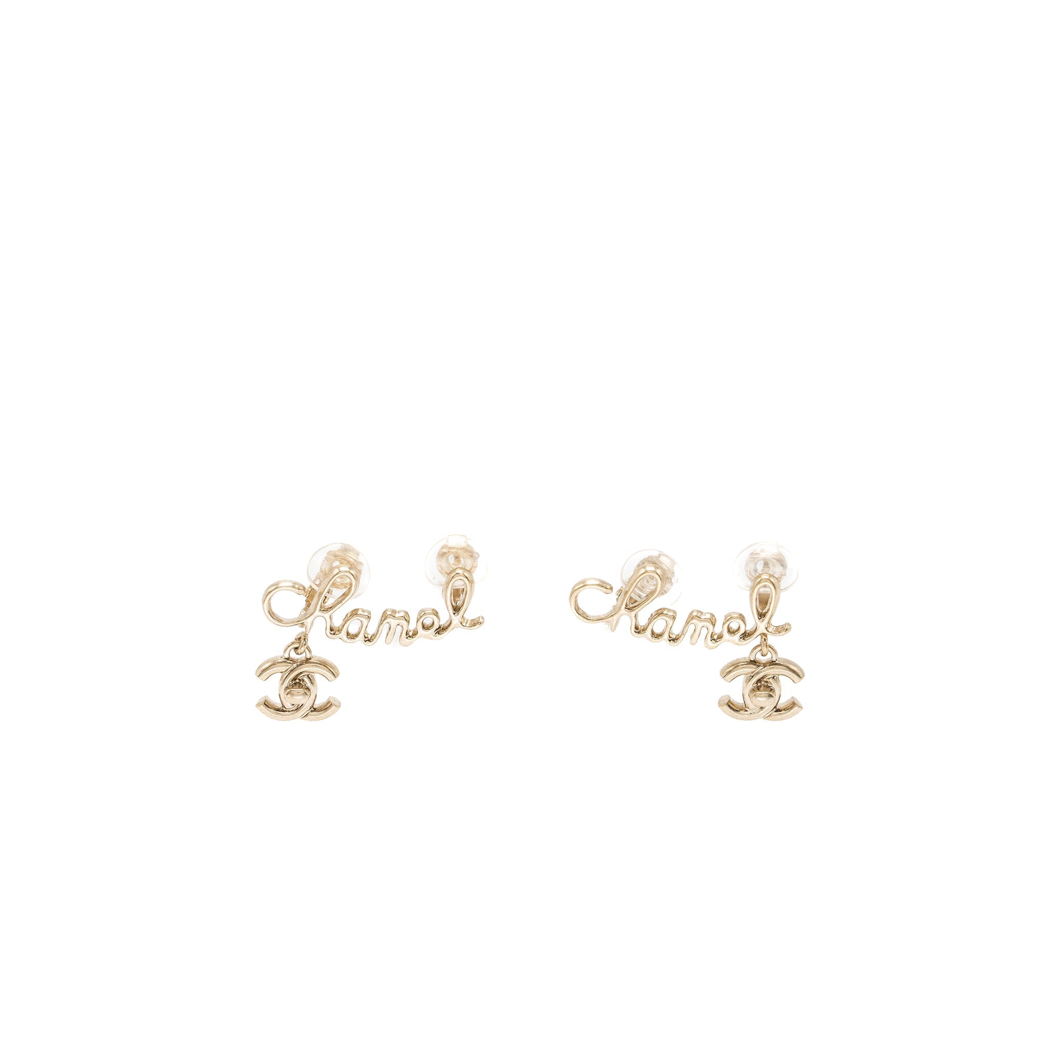 CHANEL LETTER AND CC DROP EAR CLIP GOLD TONE