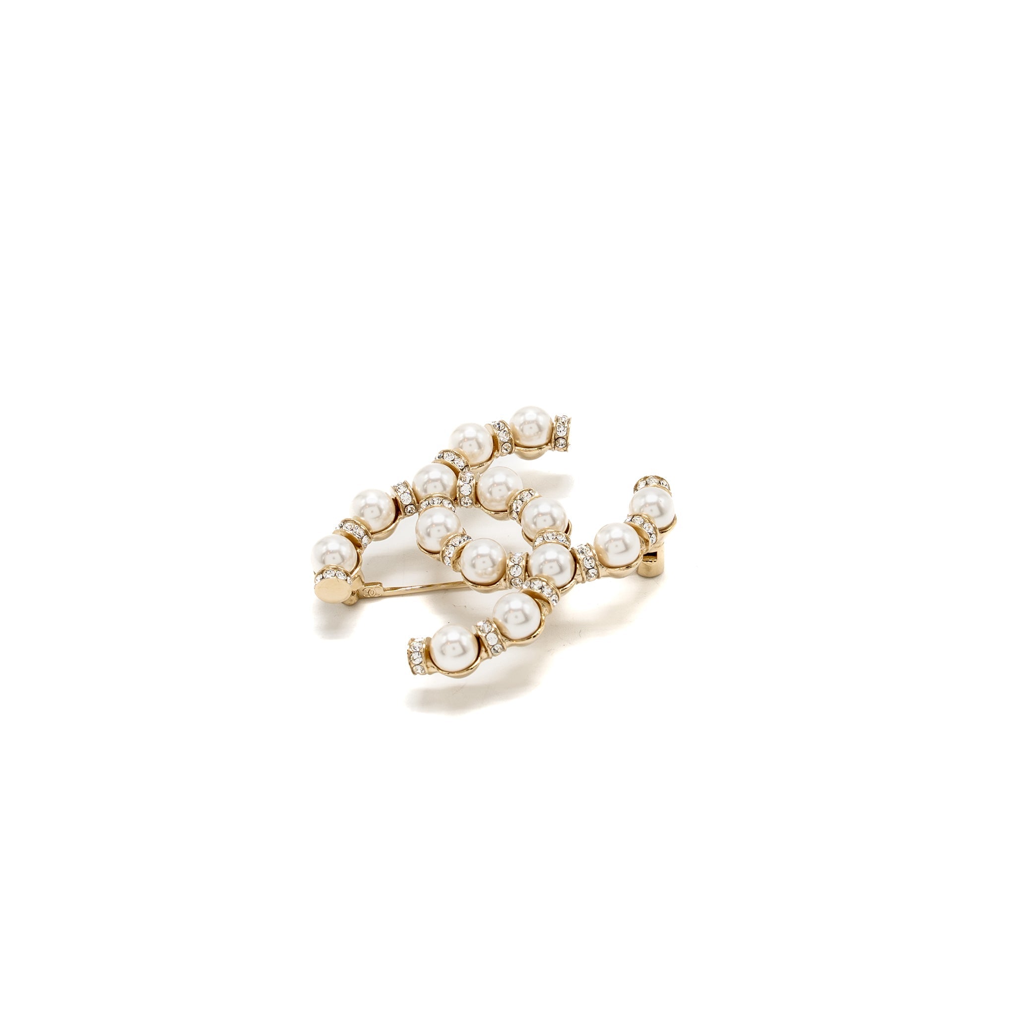 CHANEL CC BROOCH PEARL/CRYSTAL LIGHT GOLD TONE