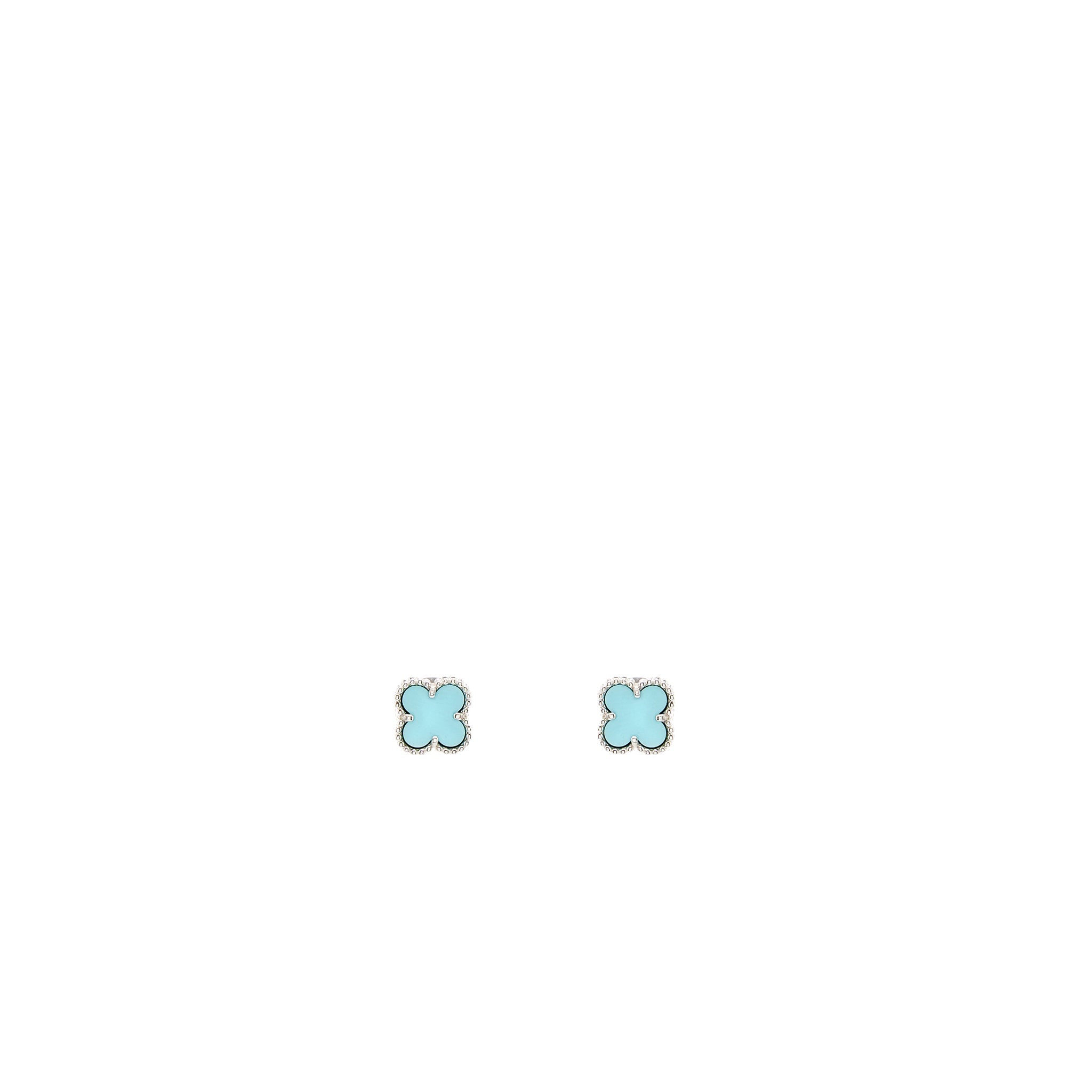 VAN CLEEF & ARPELS SWEET ALHAMBRA EARSTUDS EARRINGS, WHITE GOLD / TURQUOISE