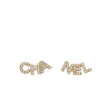 CHANEL CHA-NEL LETTER LOGO EARRINGS CRYSTALS LIGHT GOLD TONE