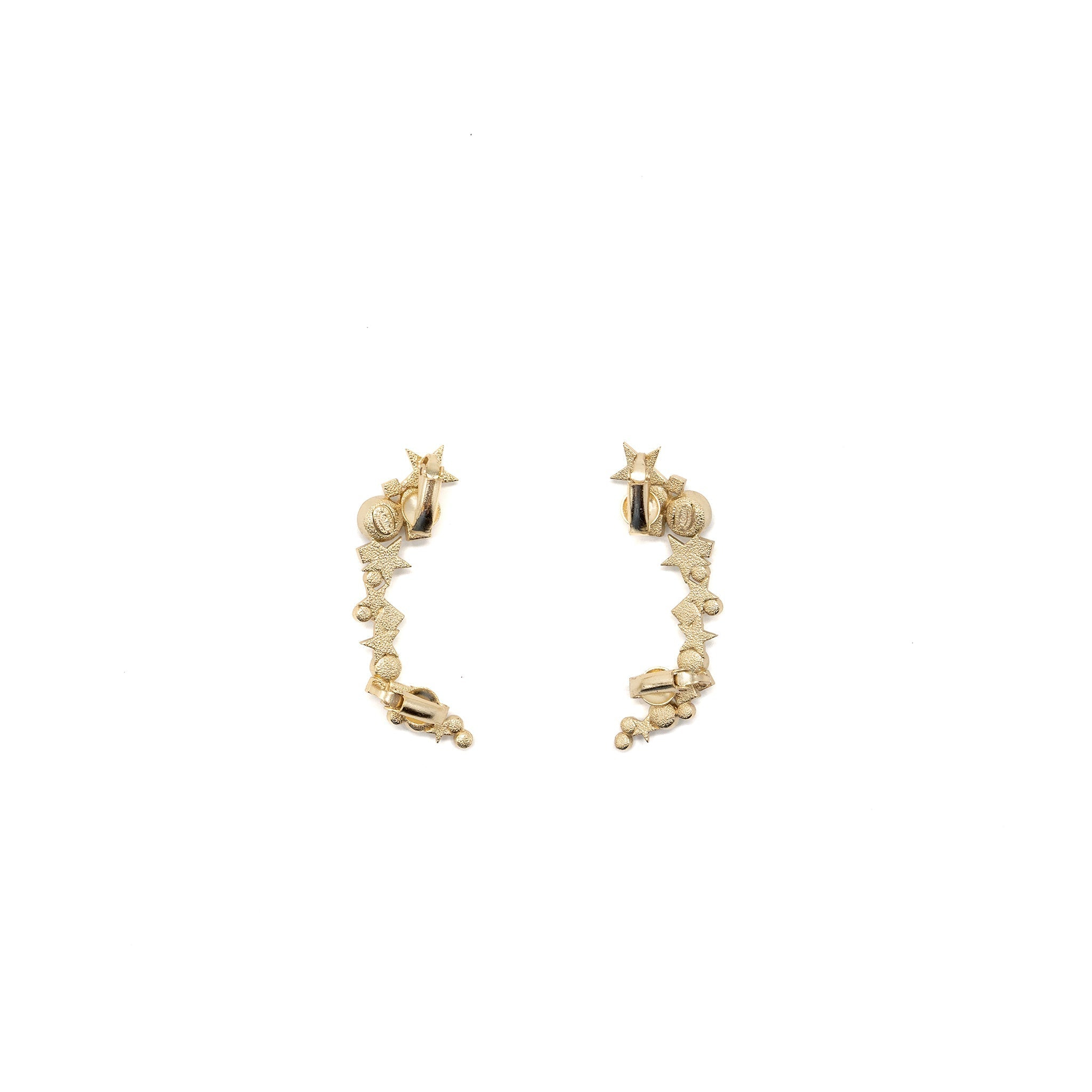 CHANEL STAR CC LOGO EAR CLIPS CRYSTAL/PEARL/GOLD TONE