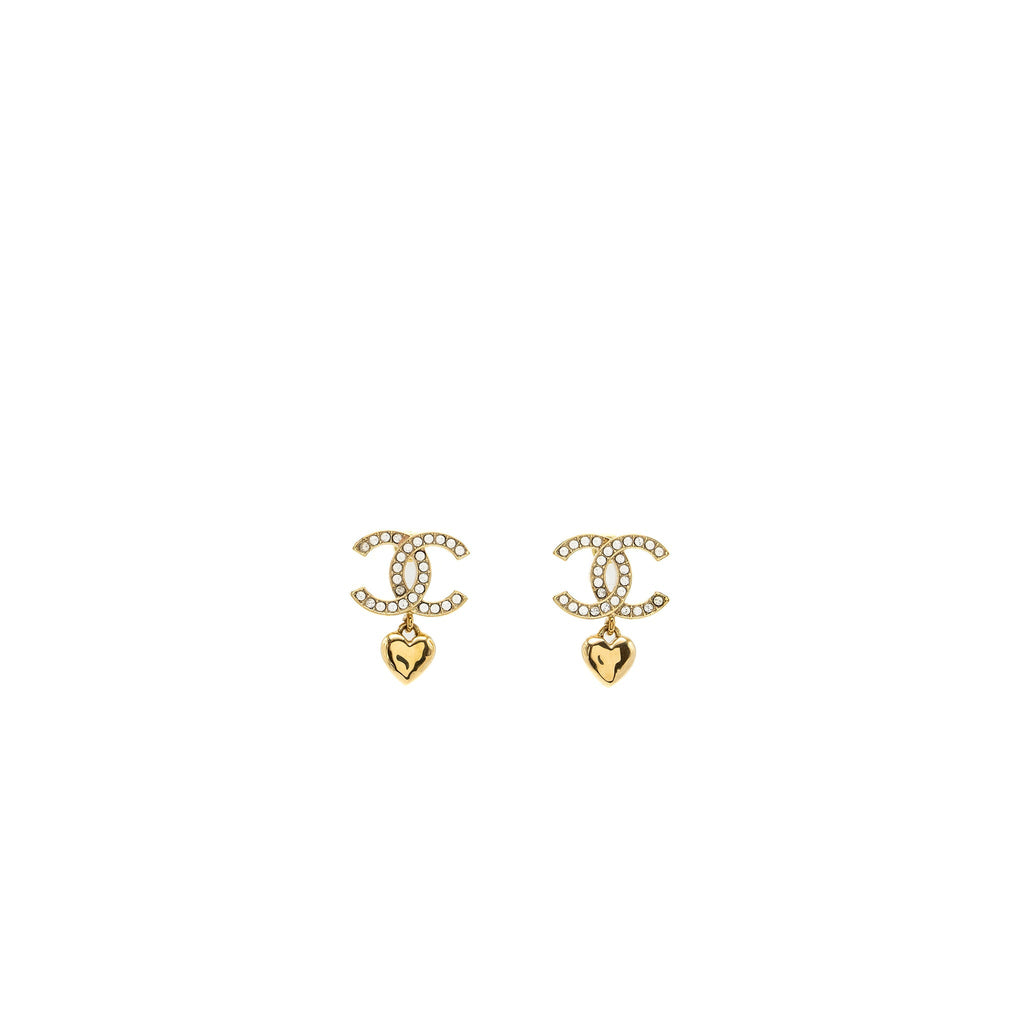 CHANEL CC LOGO DROPPED EARRINGS WITH CRYSTAL GOLD TONE