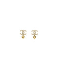 CHANEL CC LOGO DROPPED EARRINGS WITH CRYSTAL GOLD TONE