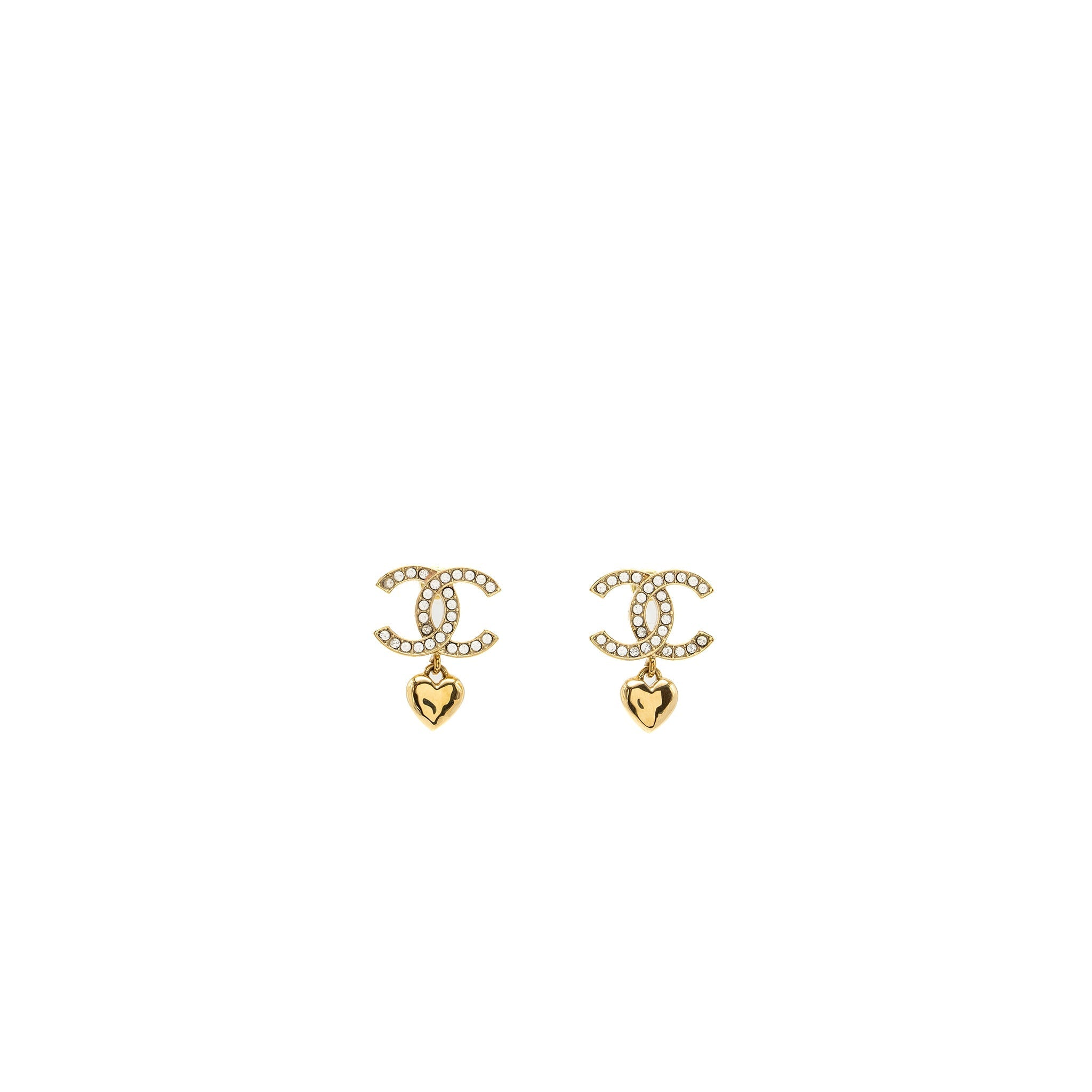 CHANEL CC LOGO DROPPED EARRINGS WITH CRYSTAL GOLD TONE