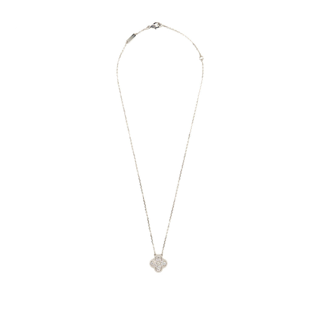 VAN CLEEF AND ARPELS VINTAGE ALHAMBRA PENDANT WHITE GOLD WITH DIAMONDS